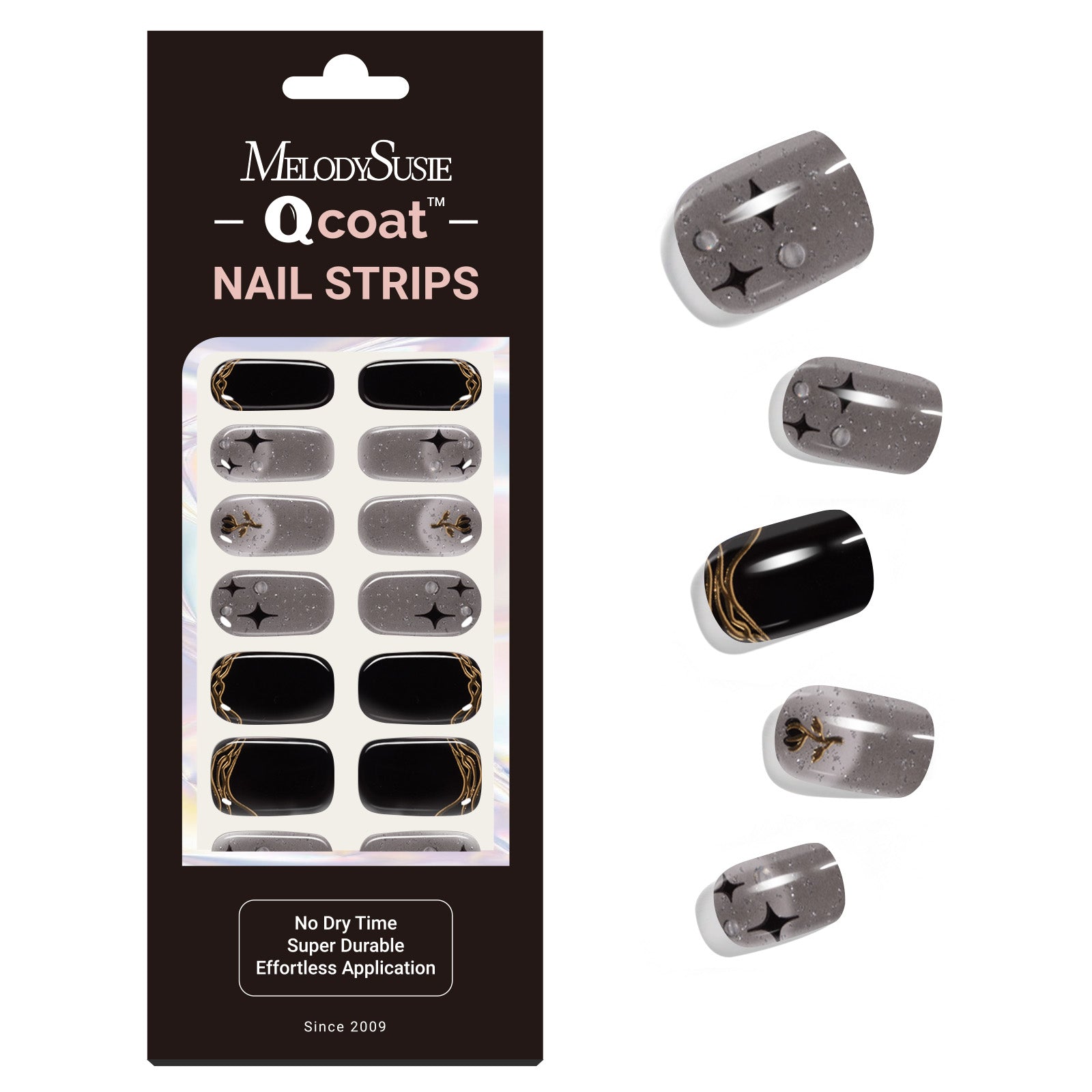 Qcoat Fully Cured Gel Nail Strips - Black Cross Stars(US ONLY)