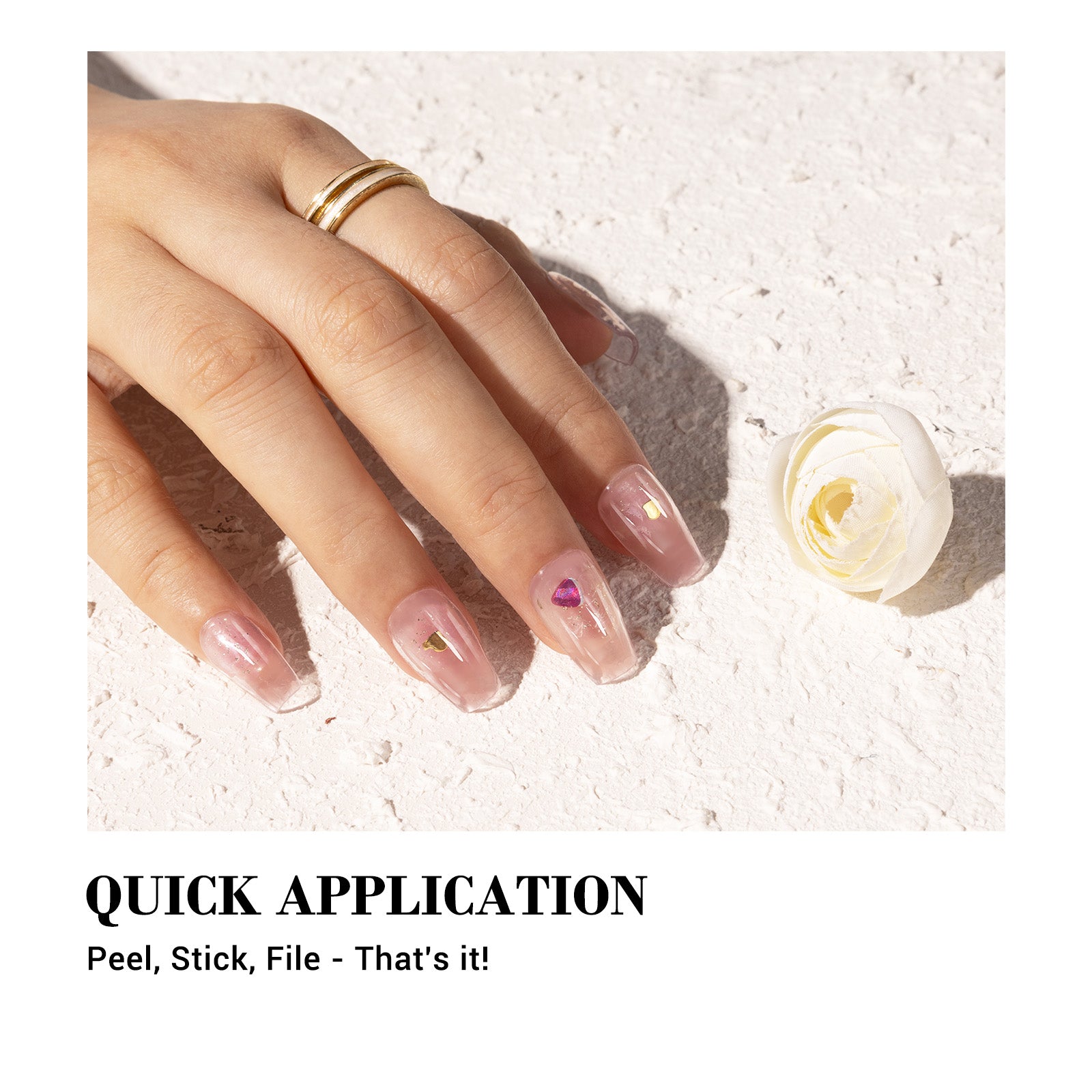 Qcoat Fully Cured Gel Nail Strips - Blush Heart(US ONLY)