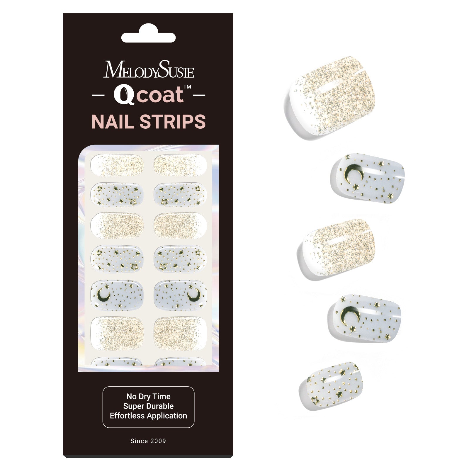 Qcoat Fully Cured Gel Nail Strips - Golden Stars(US ONLY)