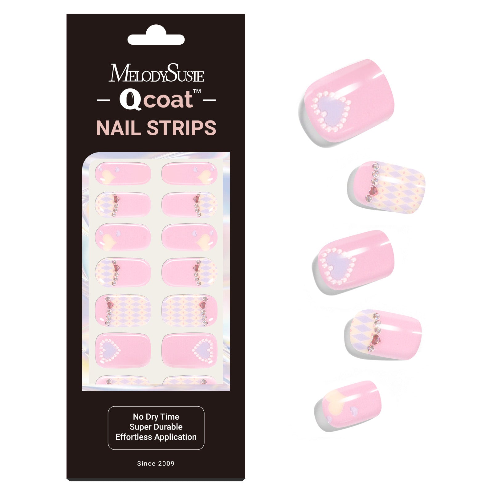 Qcoat Fully Cured Gel Nail Strips - Pink Heart(US ONLY)