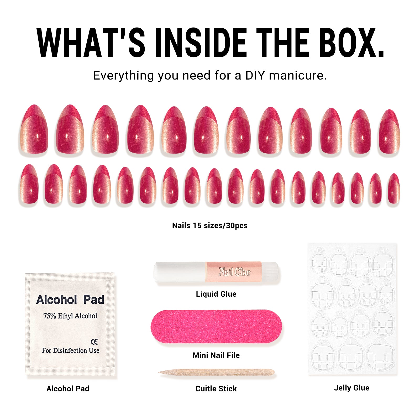 Pink Cat Eye Press On Nails Kit - US ONLY