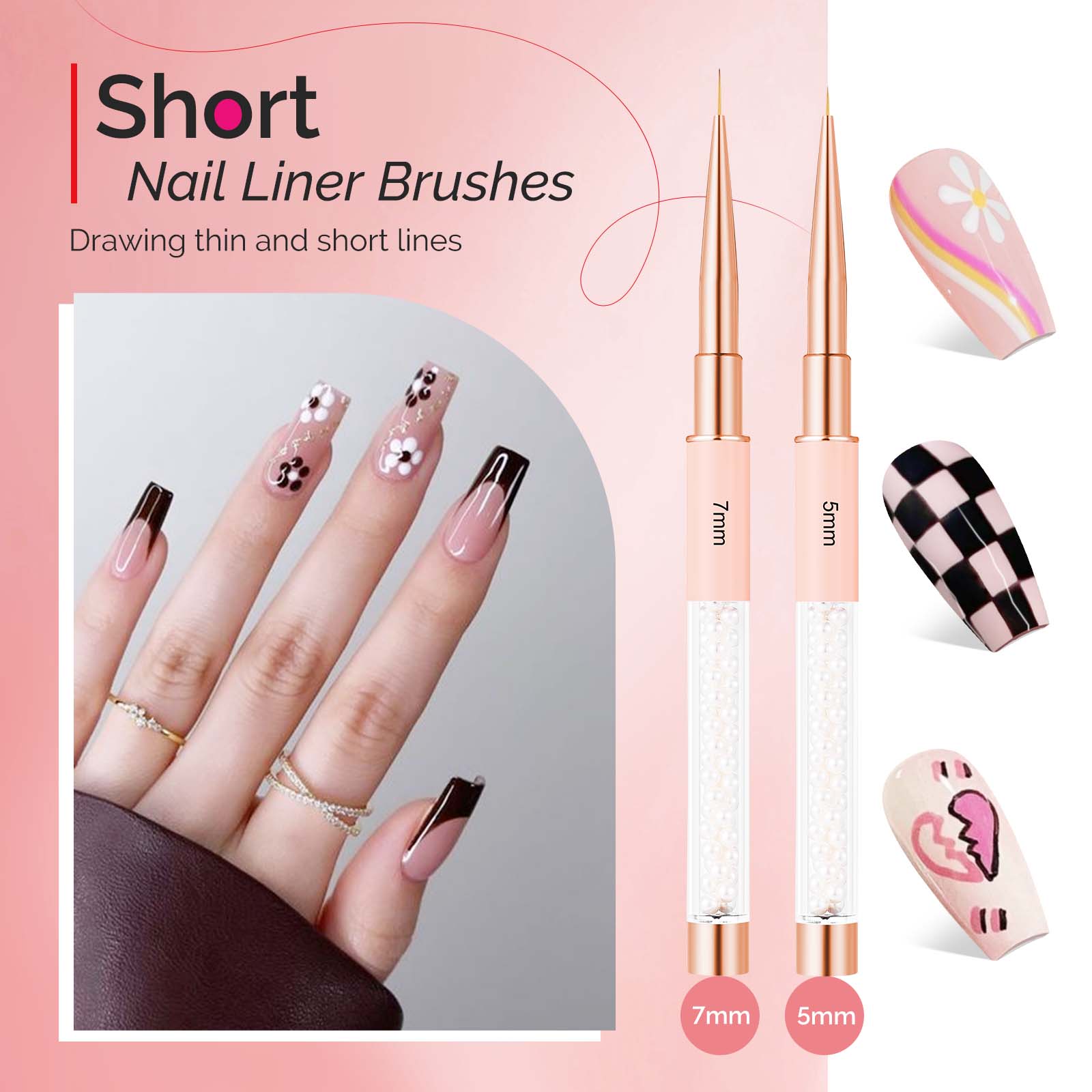 Nail Art Liner Brushes 5Pcs - White Pearl