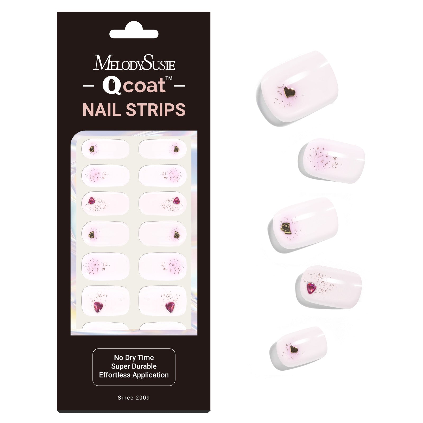 Qcoat Fully Cured Gel Nail Strips - Blush Heart(US ONLY)