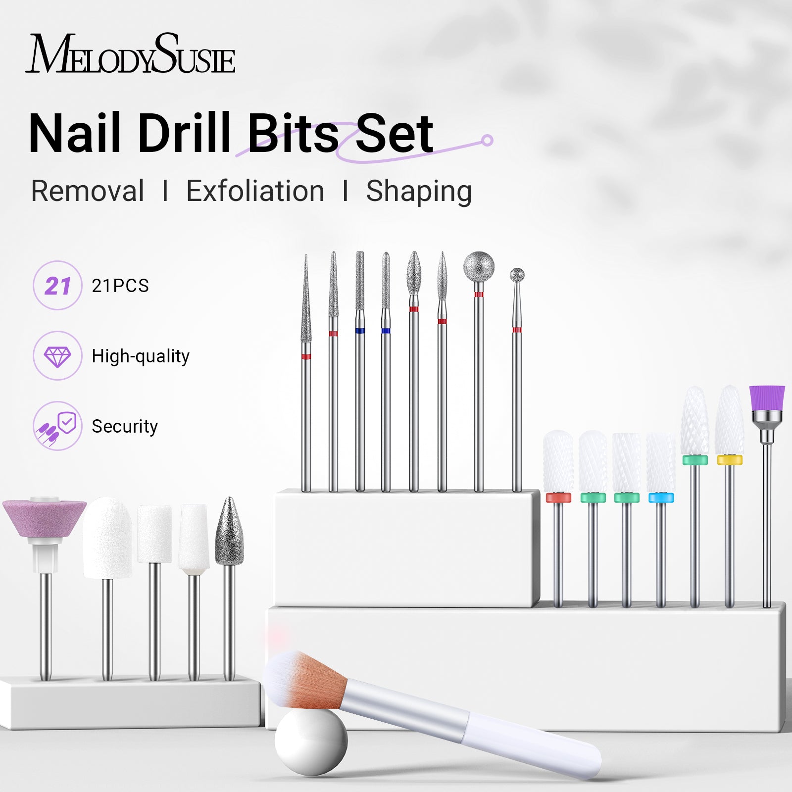 21Pcs Ceramic Diamond Carbide Nail Drill Bits Set