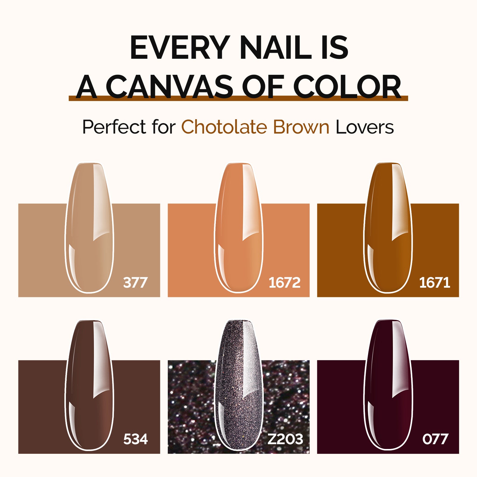 6 Colors Thick Gel Nail Polish Set 15ml - Chocolate Brown