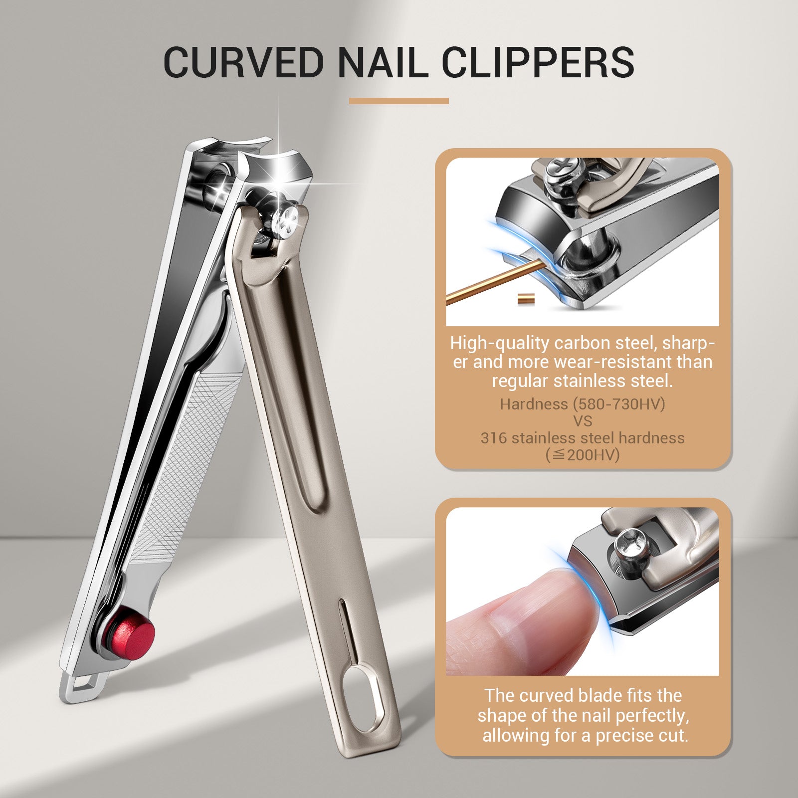 Stainless Steel Nail Clippers 3 in 1 Kit - Champagne