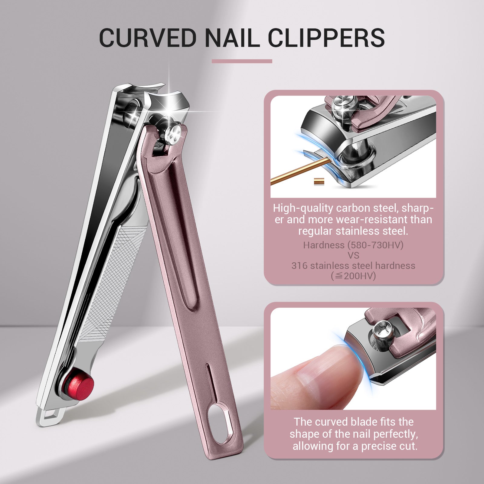 Stainless Steel Nail Clippers 3 in 1 Kit - Pink