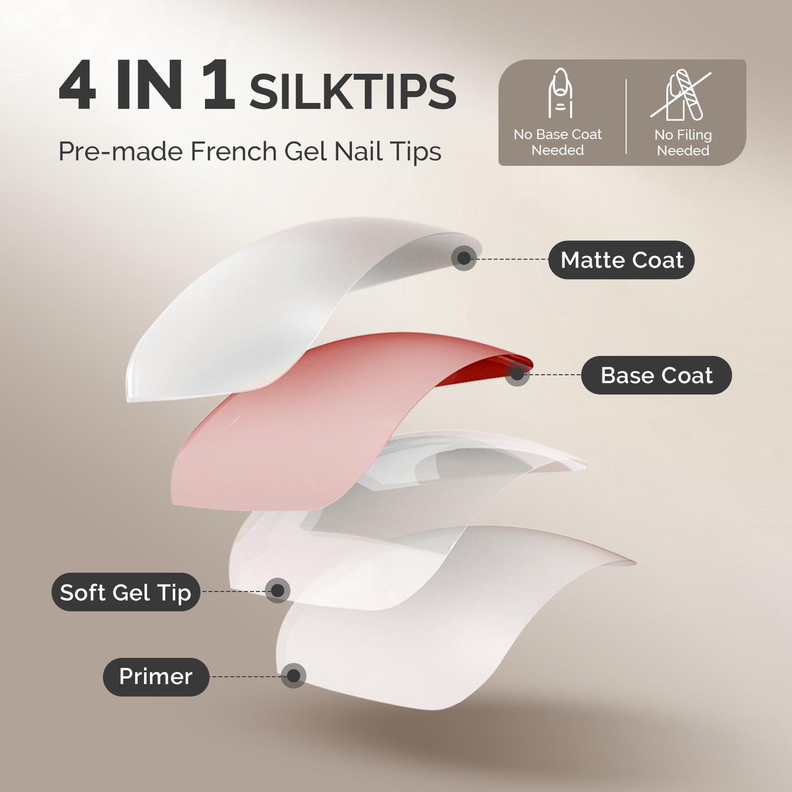 SilkTips 4 in 1  French Soft Gel Nail Tips - 150Pcs