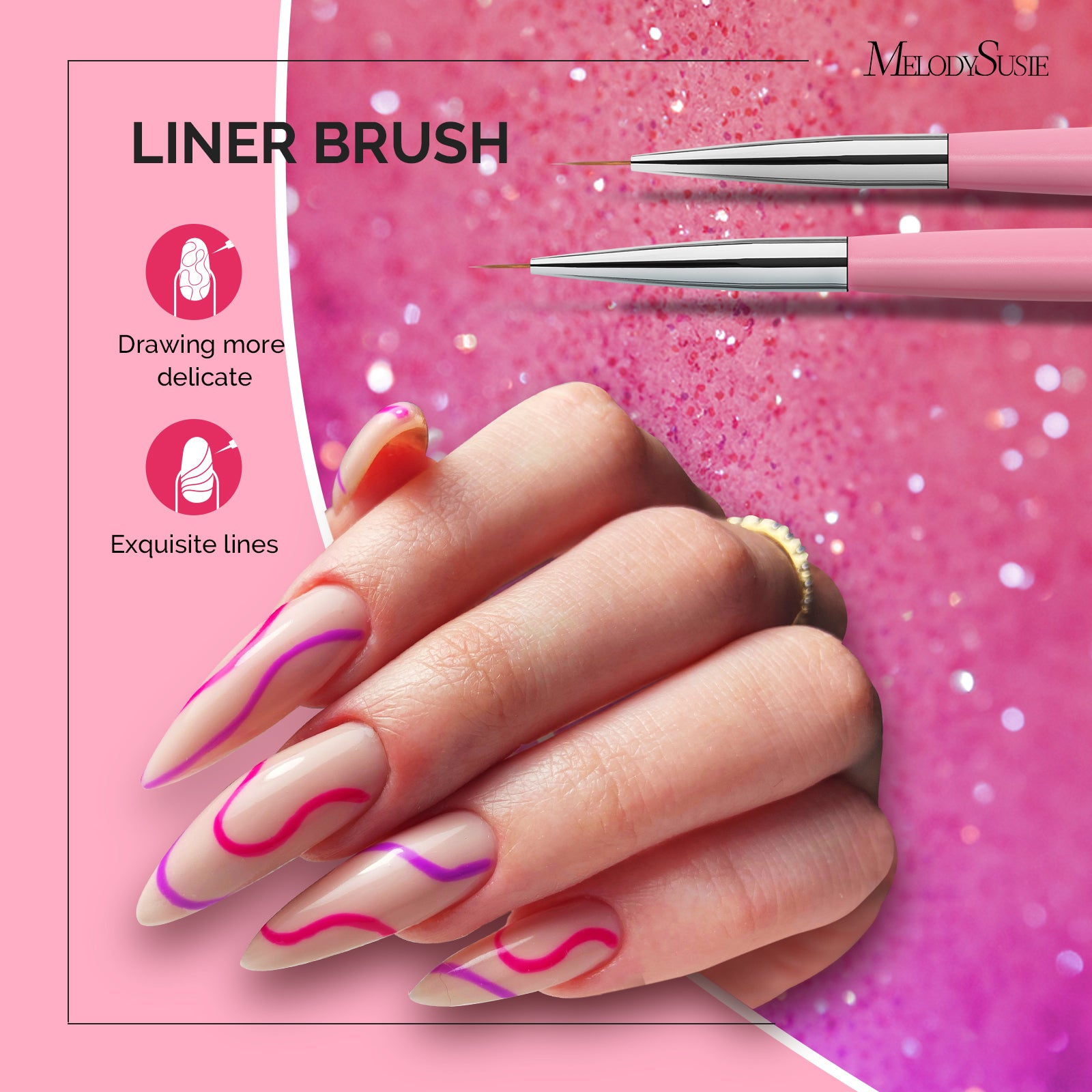 Nail Art Brushes Set 6Pcs - Pink