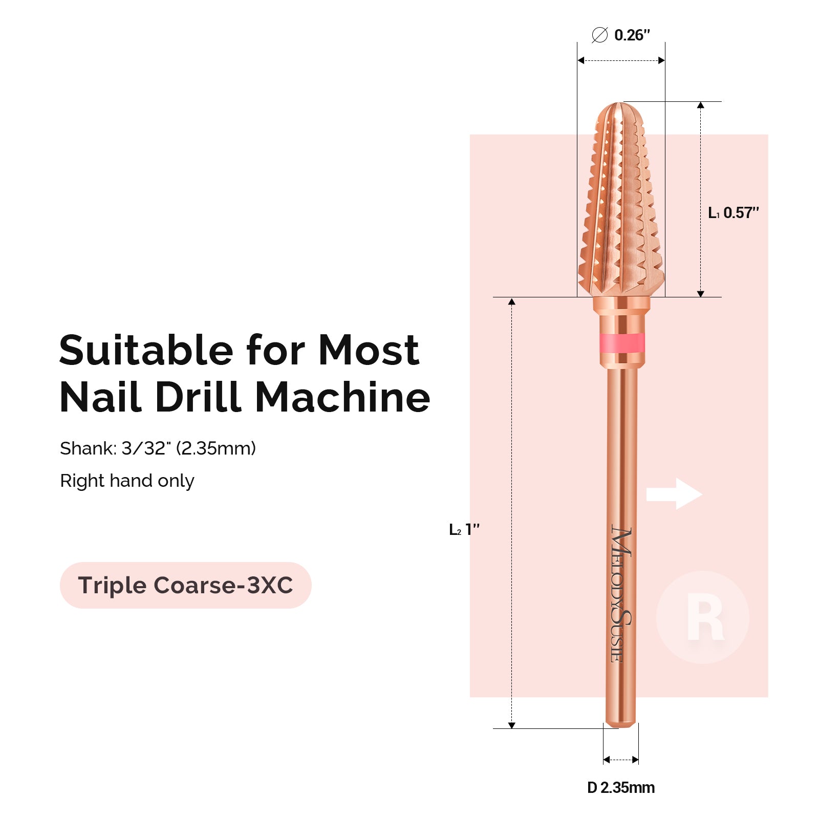 Tornado Tungsten Carbide Nail Drill Bits - Rose Gold