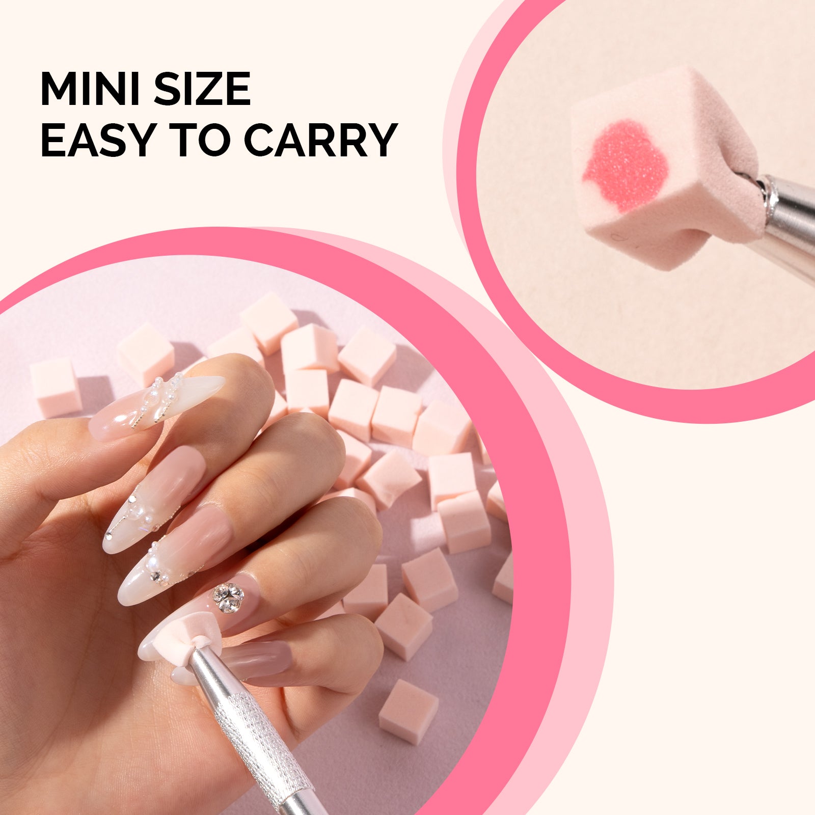 Nail Art Sponges With Grabbing Pen - Nude Pink