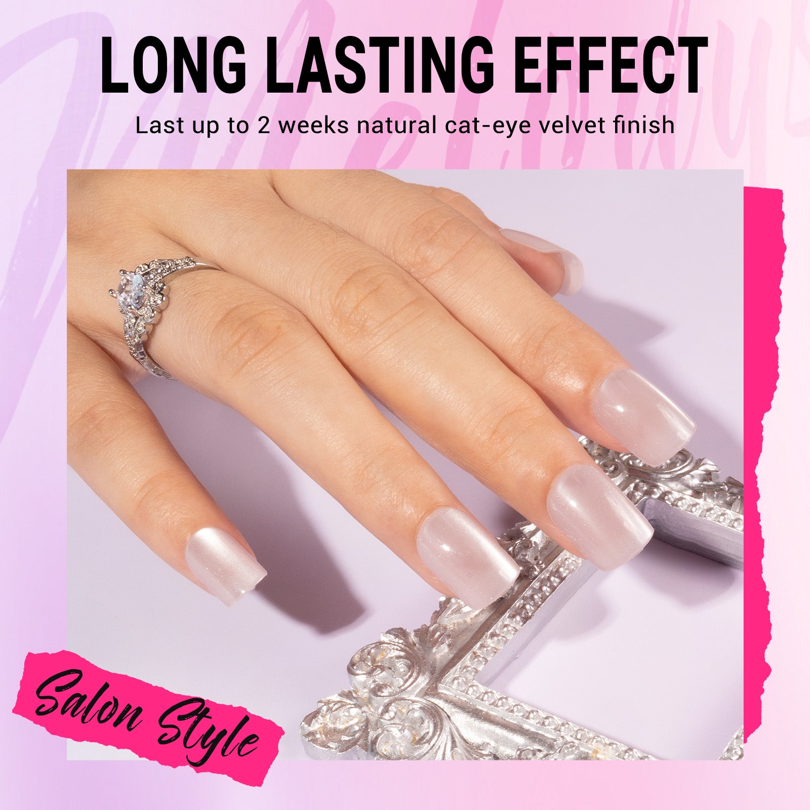 Velvet Pink Cat Eye Press On Nails Kit - US ONLY