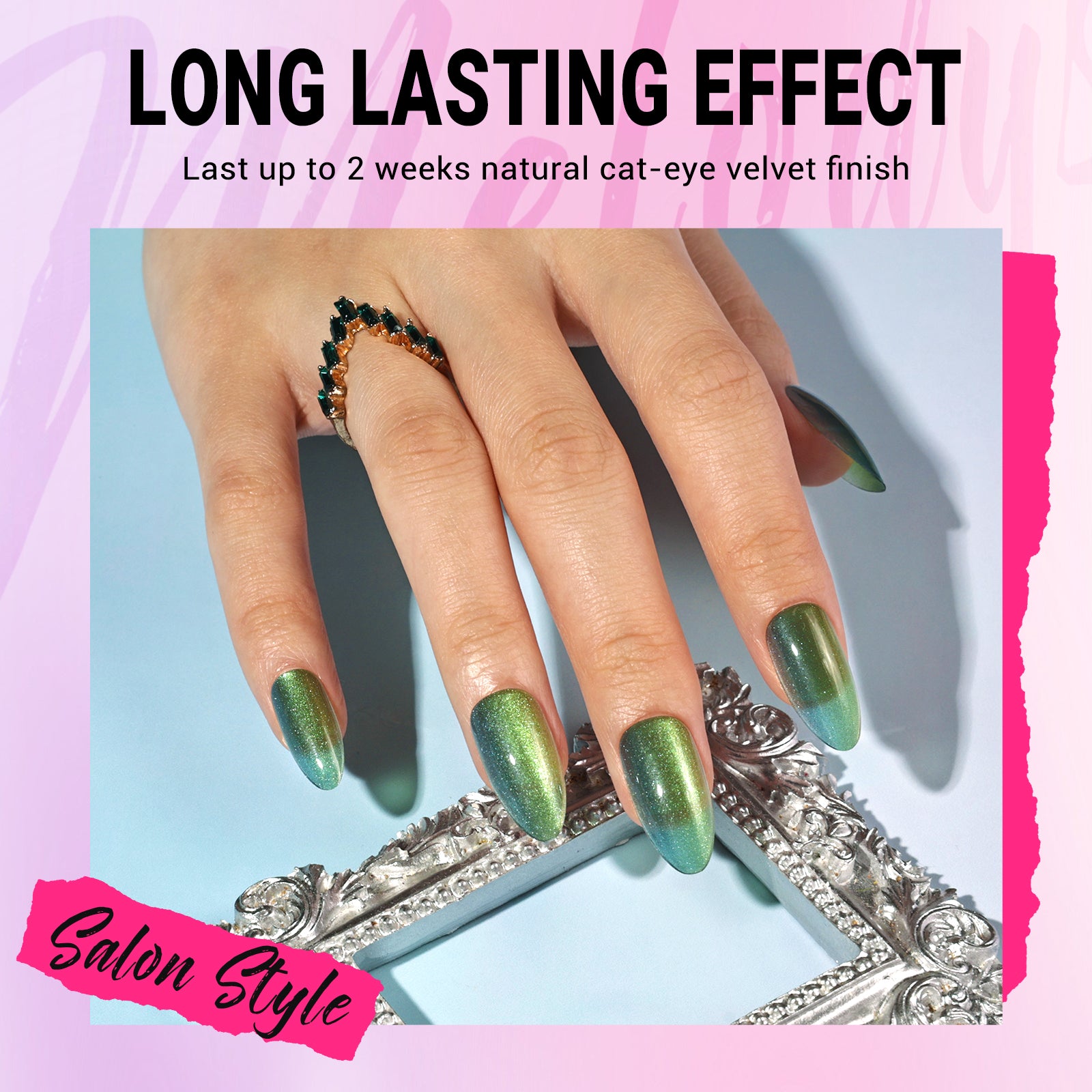 Deep Green Cat Eye Press On Nails Kit - US ONLY