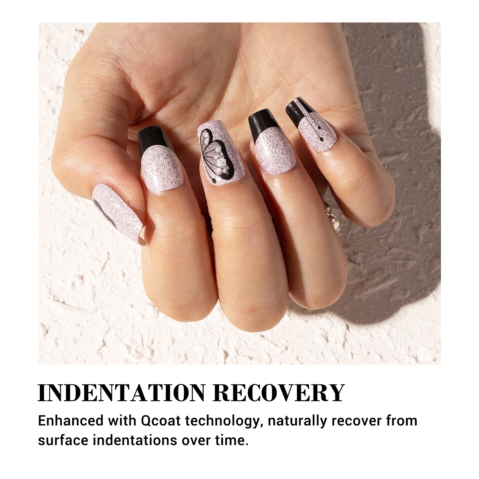 Qcoat Fully Cured Gel Nail Strips - Black French Butterfly(US ONLY)