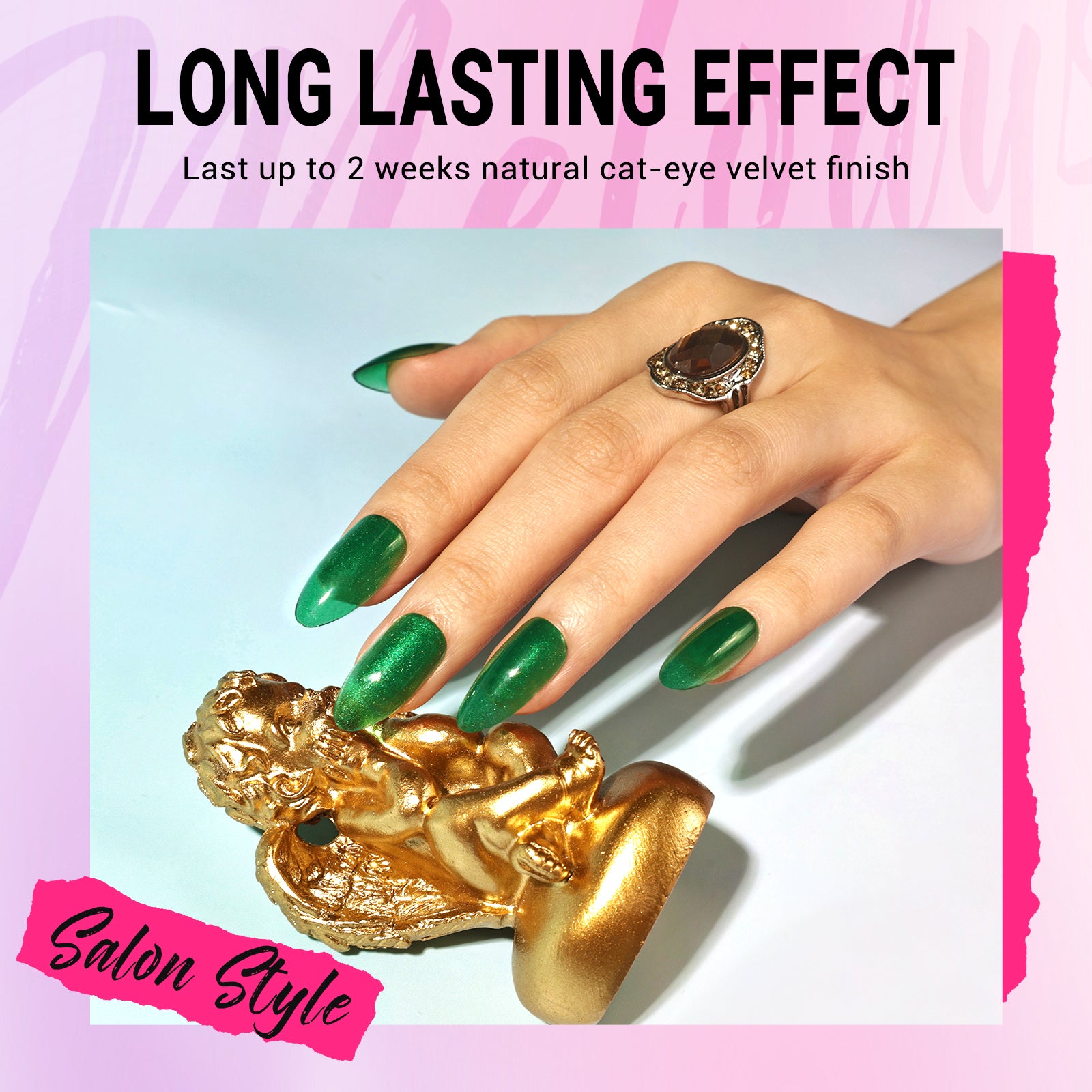 Crystal Green Cat Eye Press On Nails Kit - US ONLY