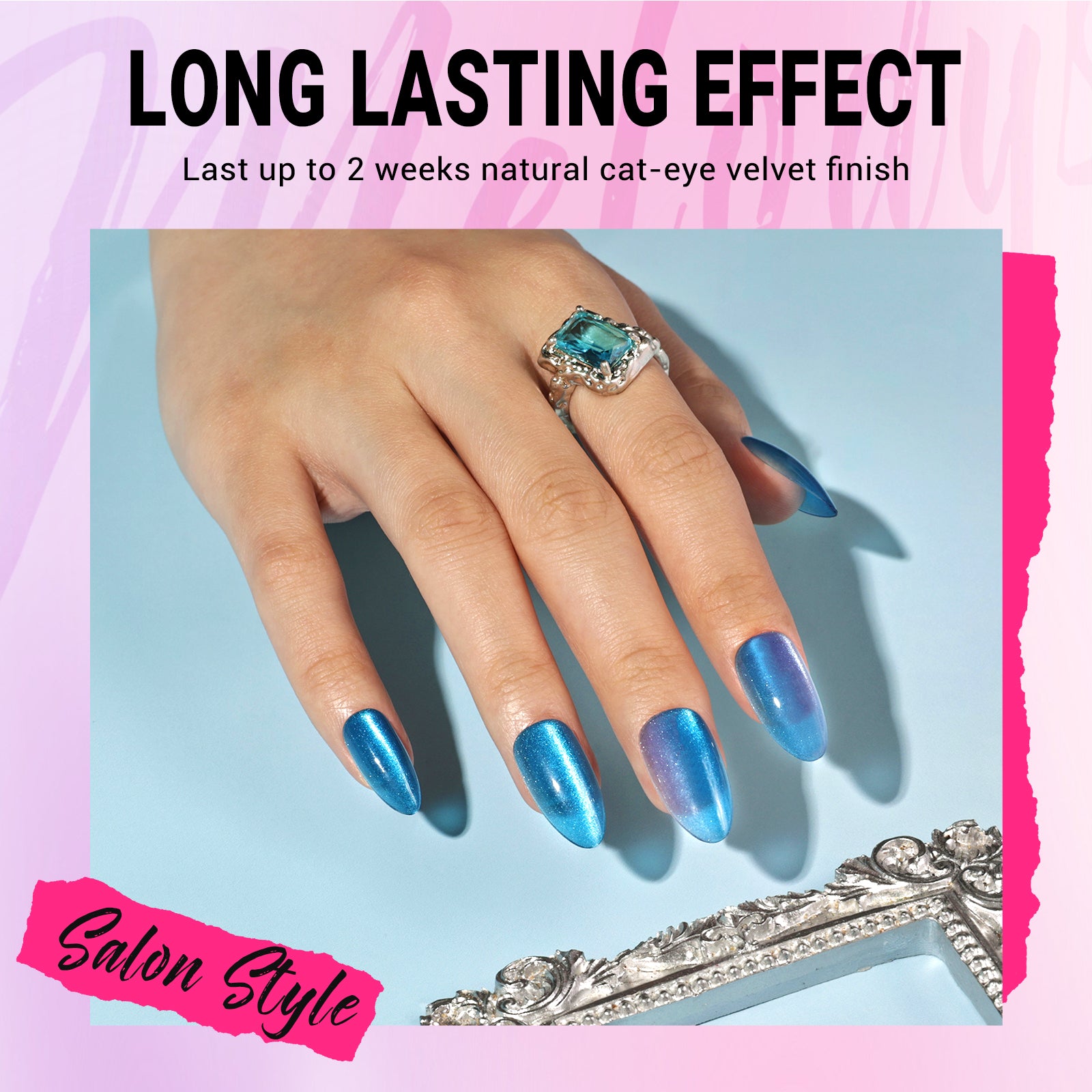 Ombre Blue Cat Eye Press On Nails Kit - US ONLY