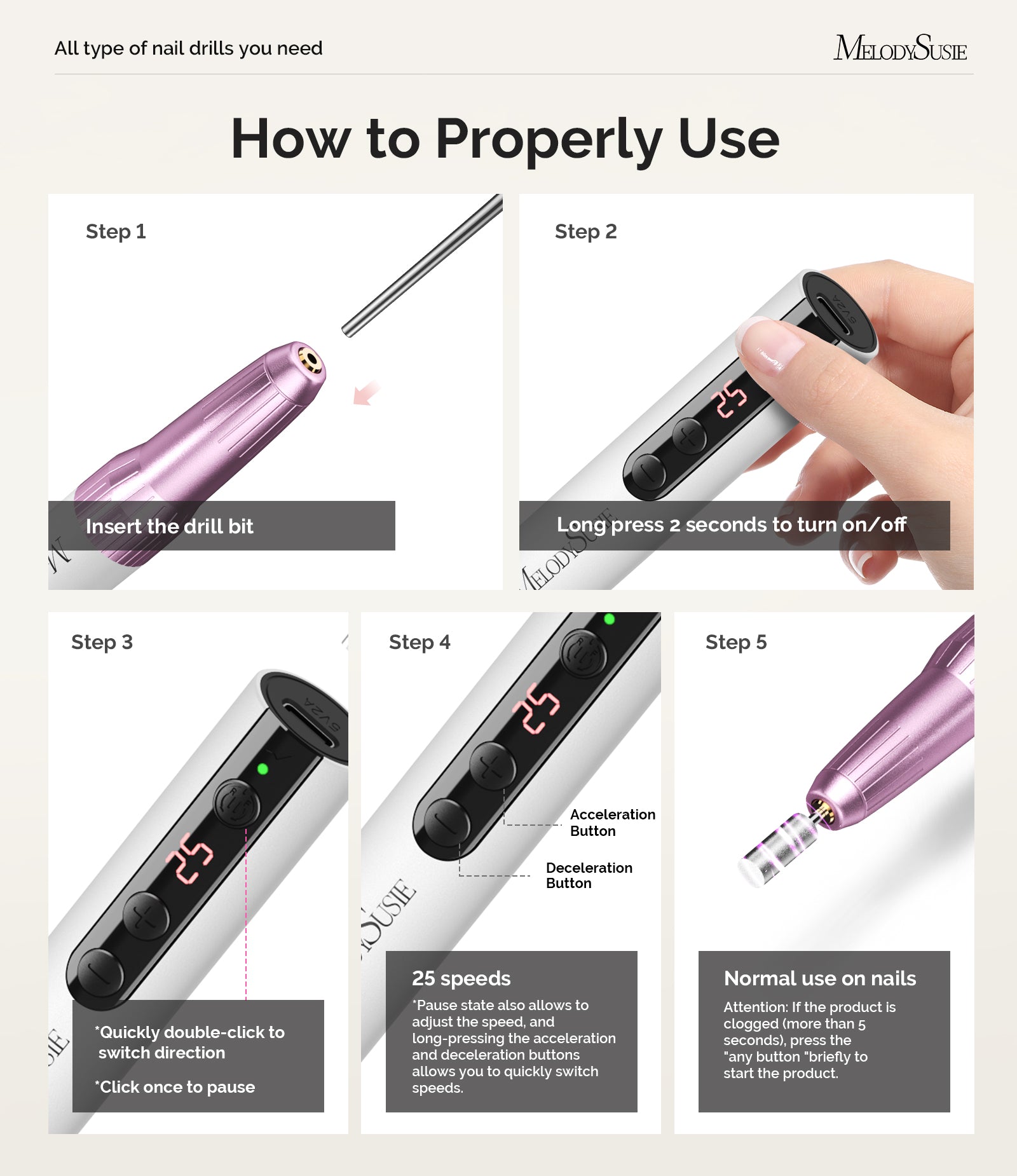 PC180E Rechargeable Nail Drill 25000RPM - Pink Gold