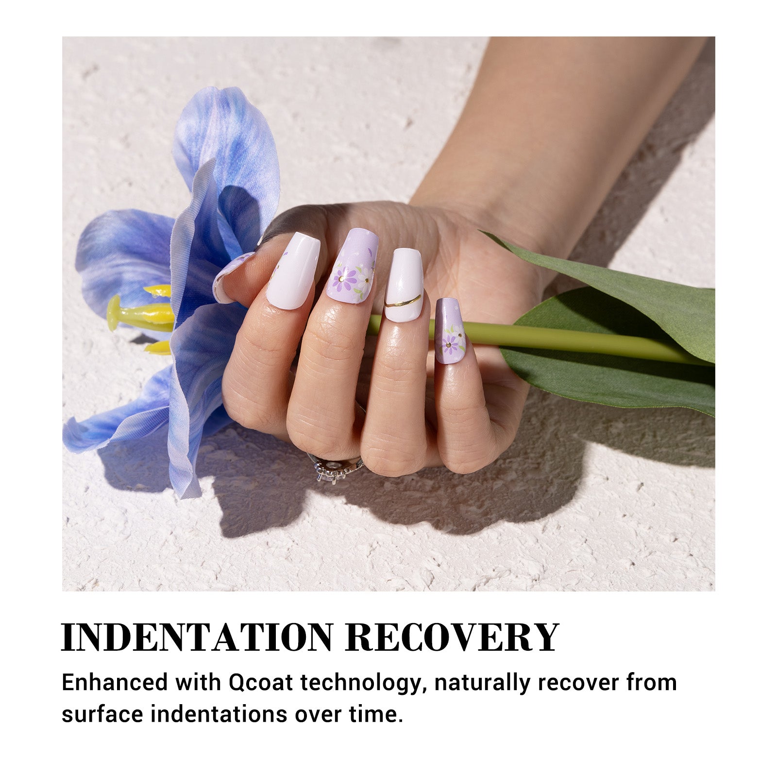 Qcoat Fully Cured Gel Nail Strips - Lavender Flowers(US ONLY)