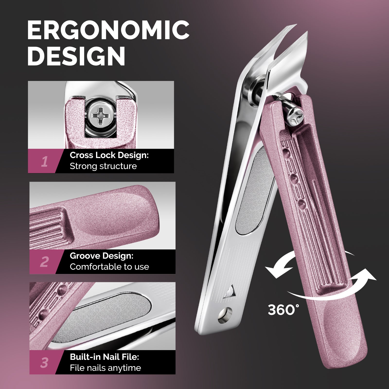 Stainless Steel Nail Clippers 4 in 1 Kit - Pink