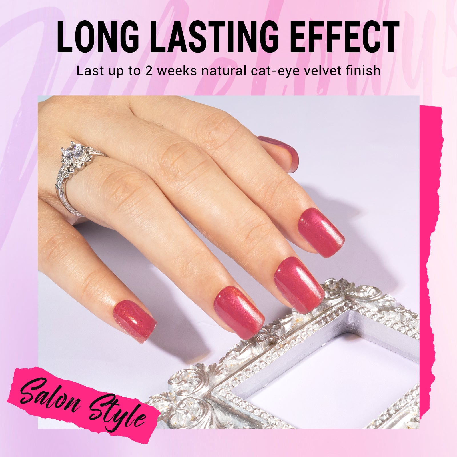 Hot Pink Cat Eye Press On Nails Kit - US ONLY