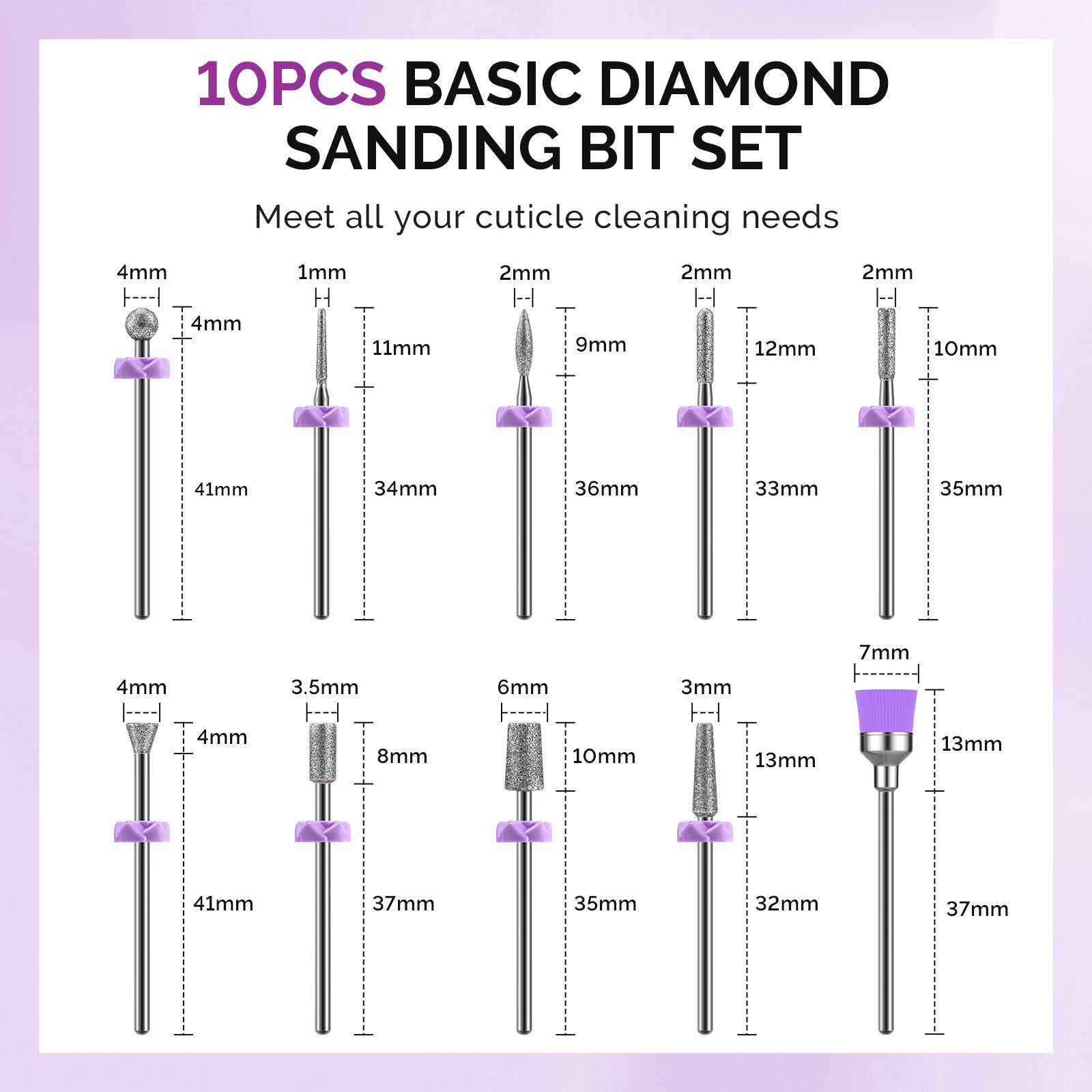 10Pcs Diamond Nail Drill Bit Set with 40Pcs Sanding Bands (#120#180#240 Grits)