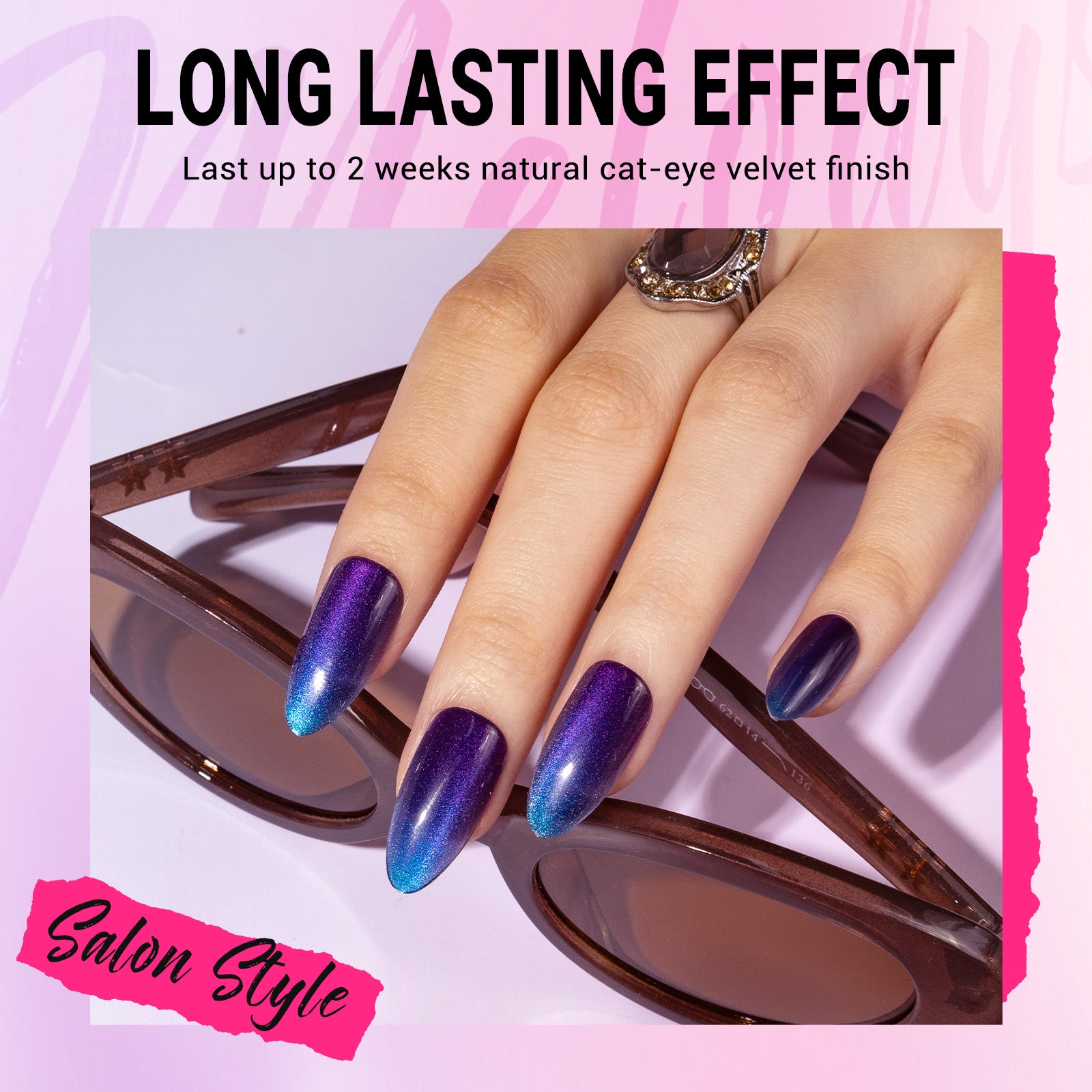 Blue Purple Cat Eye Press On Nails Kit - US ONLY