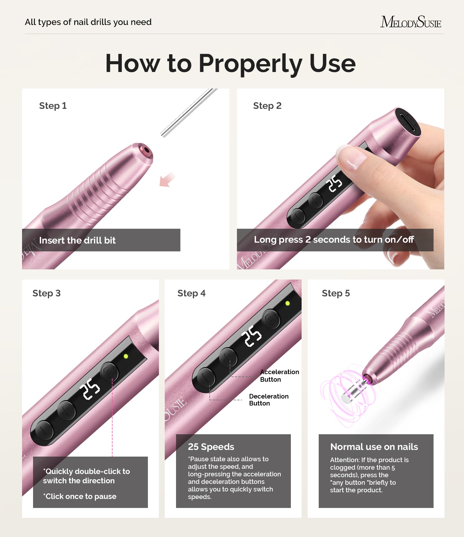 PC180G Rechargeable 25000RPM Nail Drill - Rose Gold