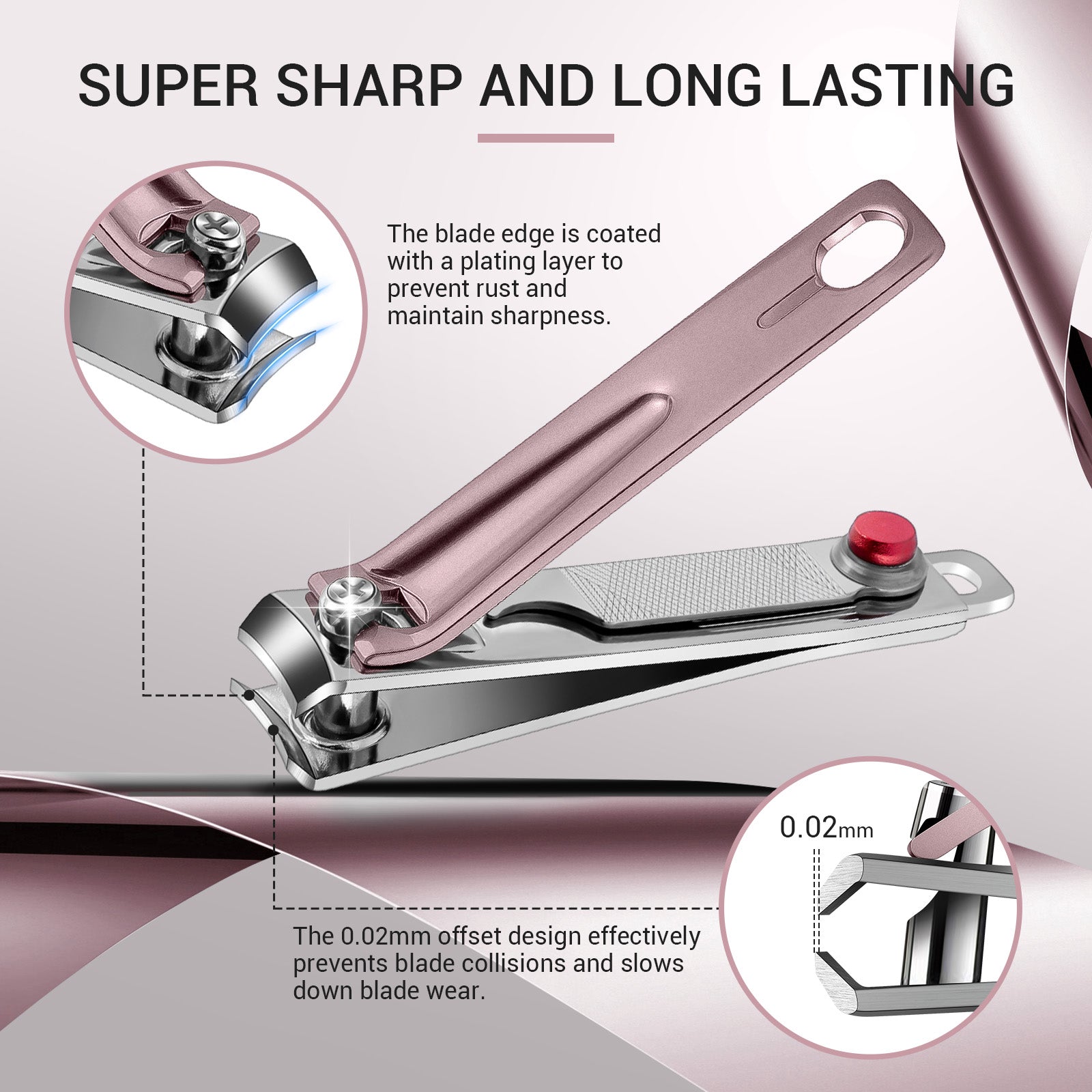 Stainless Steel Nail Clippers 3 in 1 Kit - Pink