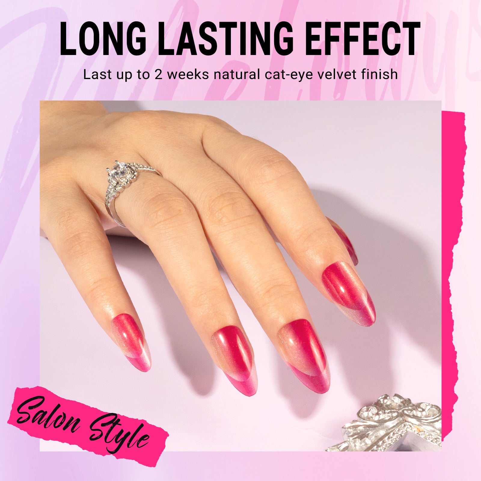 Pink Cat Eye Press On Nails Kit - US ONLY