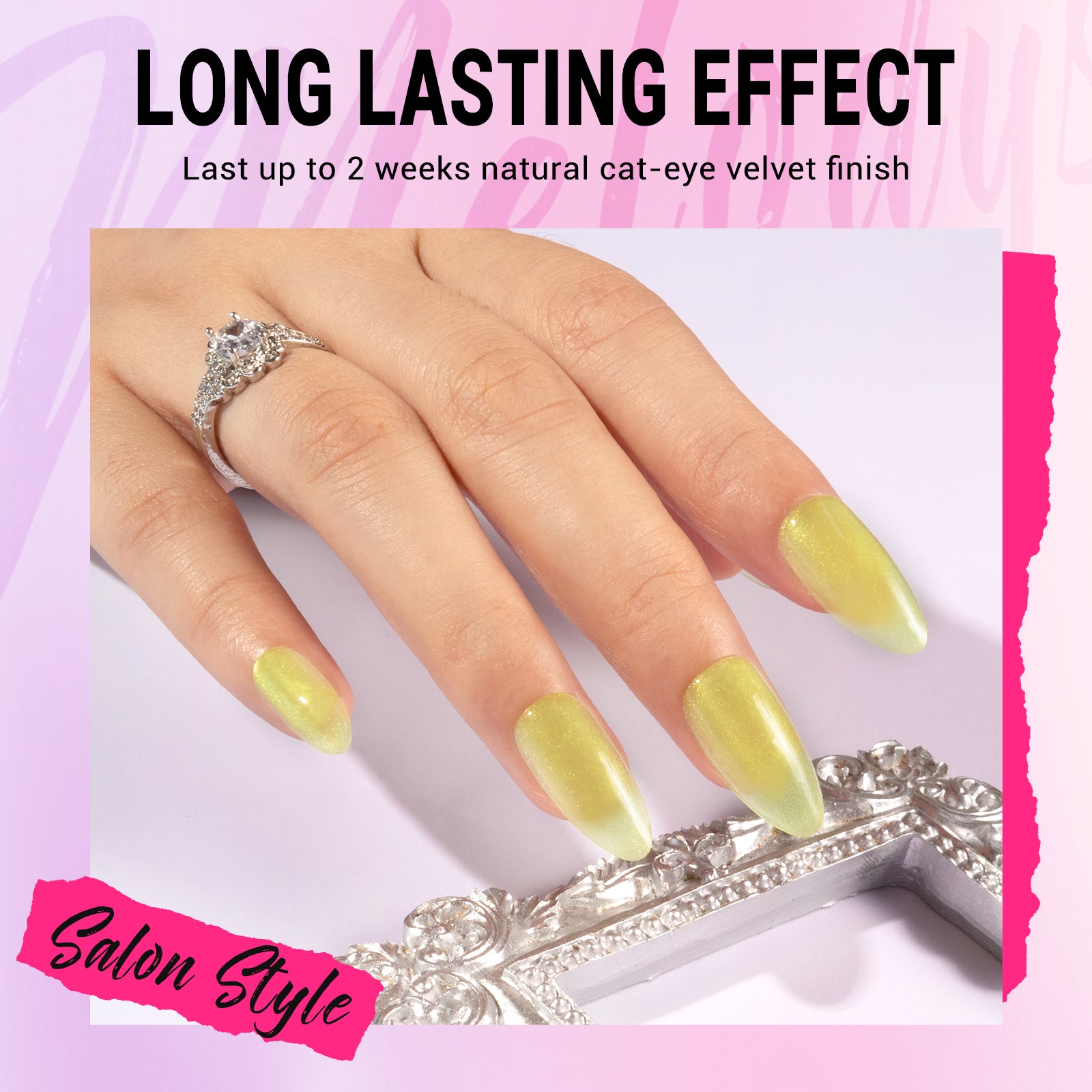 Crystal Yellow Cat Eye Press On Nails Kit - US ONLY