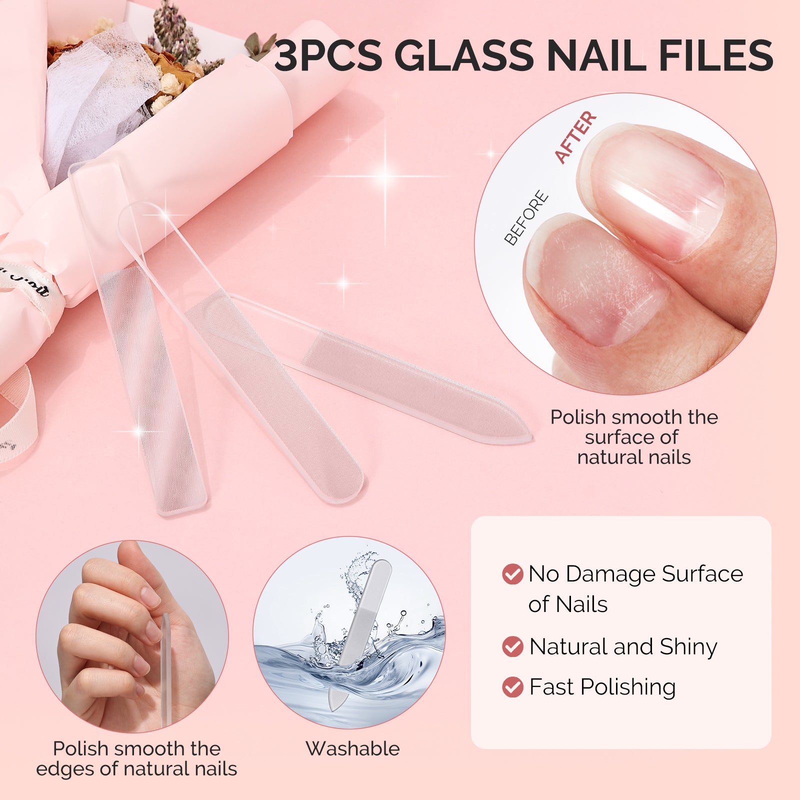 4Pcs Double Sided 360 Grit Glass Nail File Set