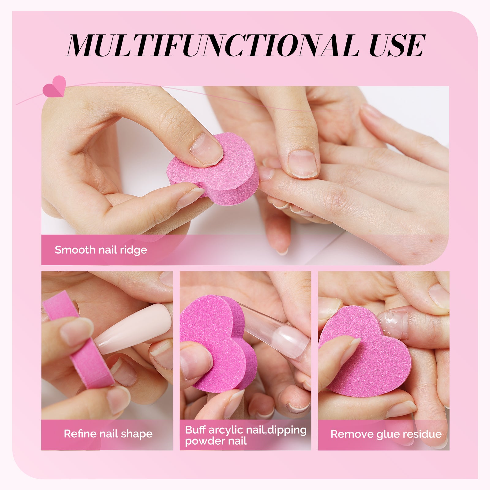 50Pcs Heart Shape Mini Nail Buffer Block 100/180 Grit