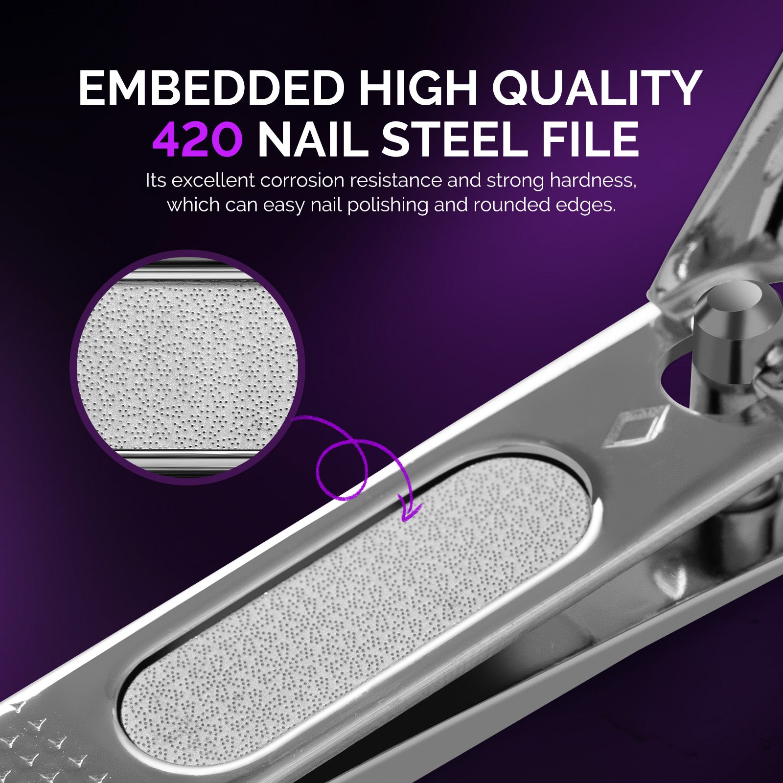 Stainless Steel Nail Clippers 2 in 1 Kit - Purple