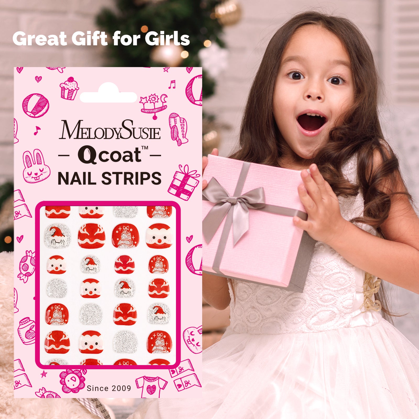 Qcoat Fully Cured Gel Nail Strips for Kids - Festive Planet