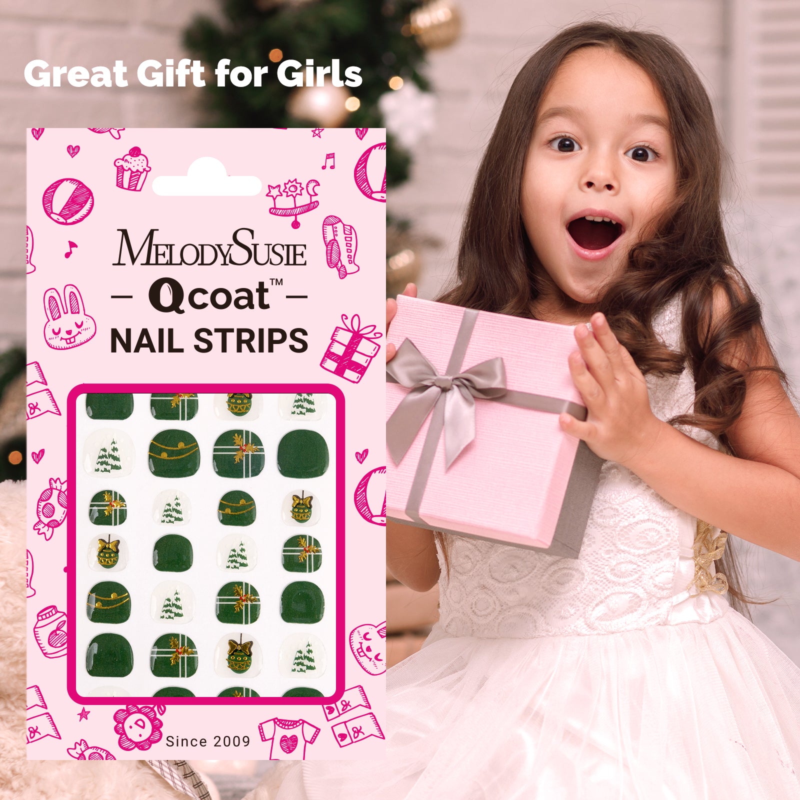 Qcoat Fully Cured Gel Nail Strips for Kids - Festive Gifts