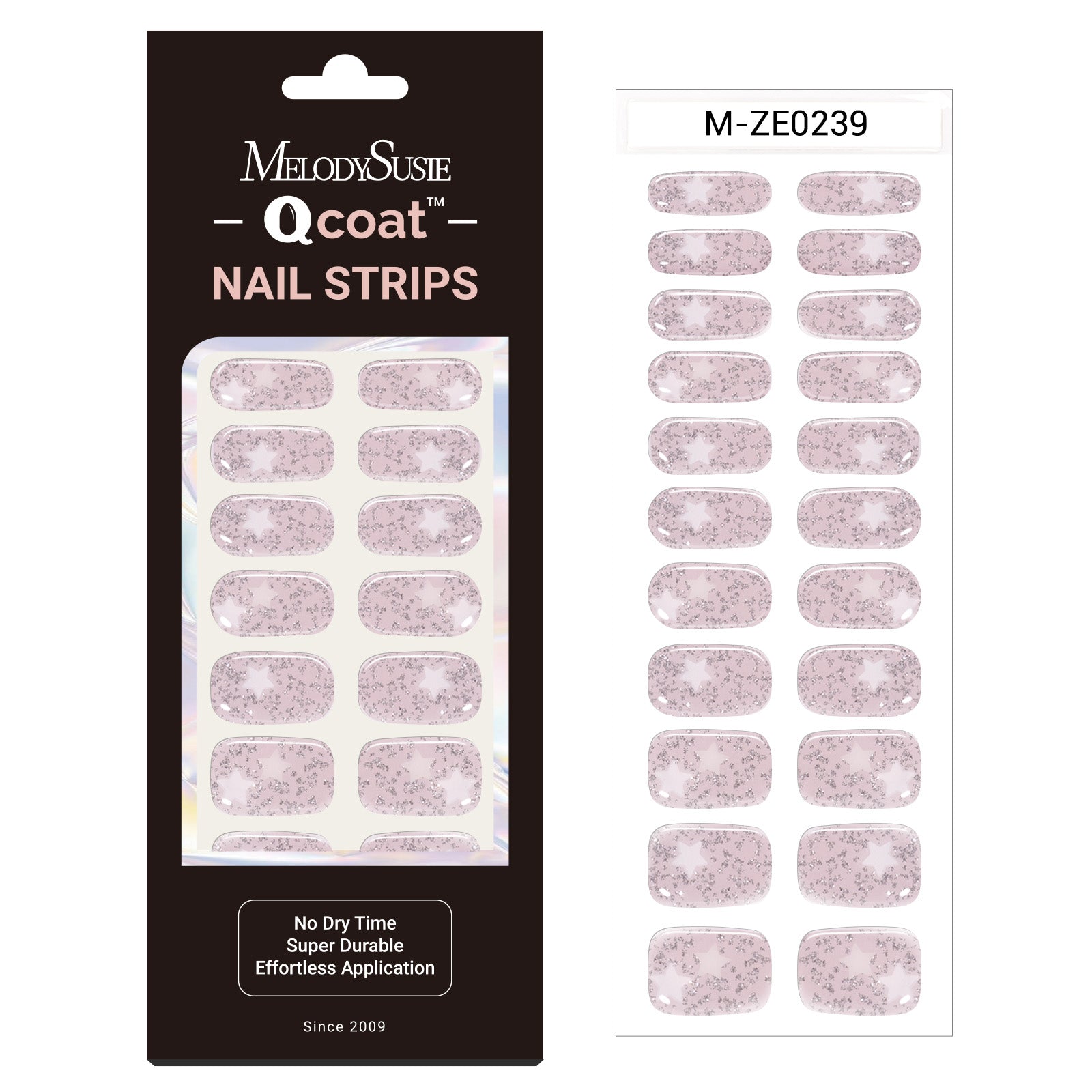 Qcoat Fully Cured Gel Nail Strips - Sliver Stars(US ONLY)