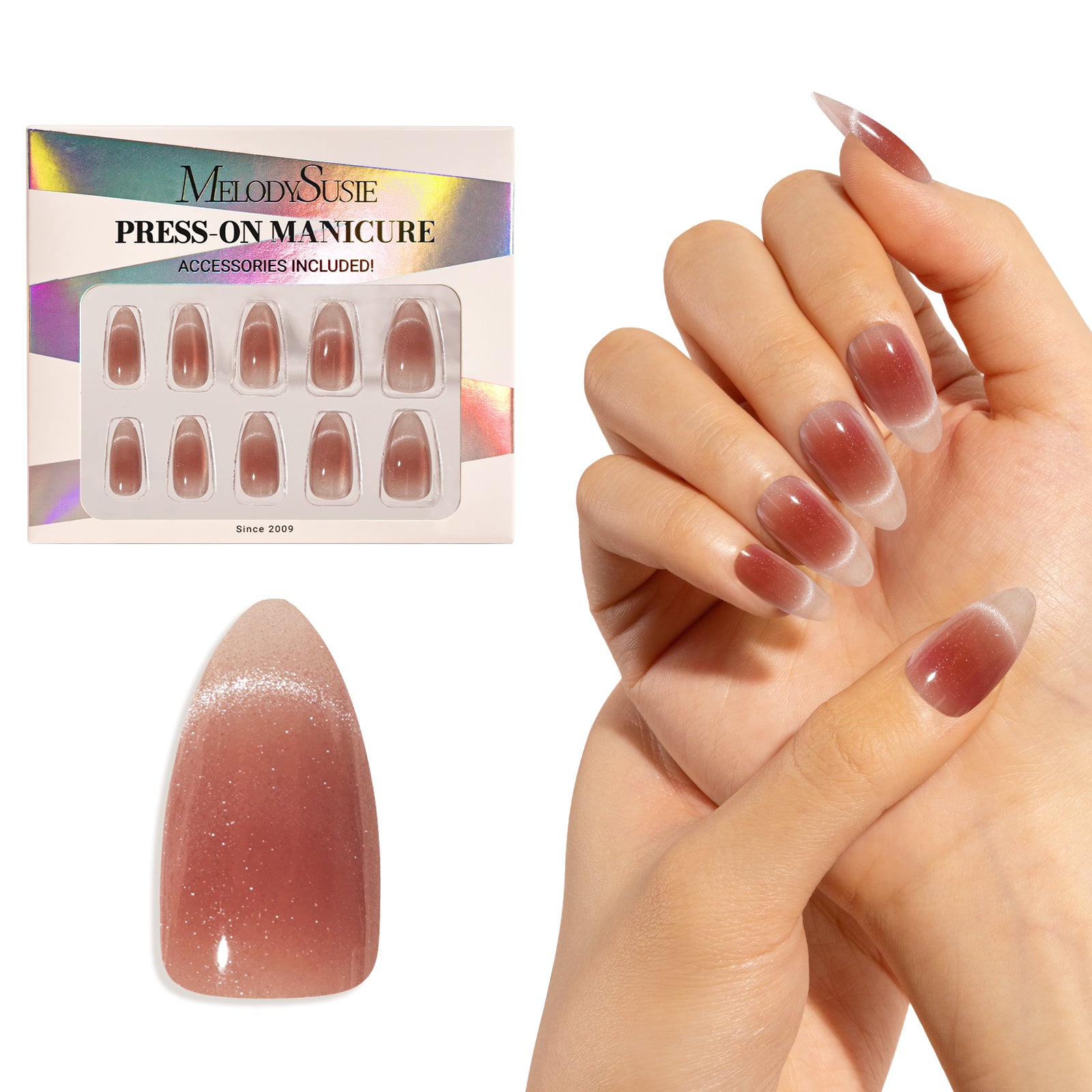 Blush Cat Eye French Tip Press On Nails Kit - US ONLY