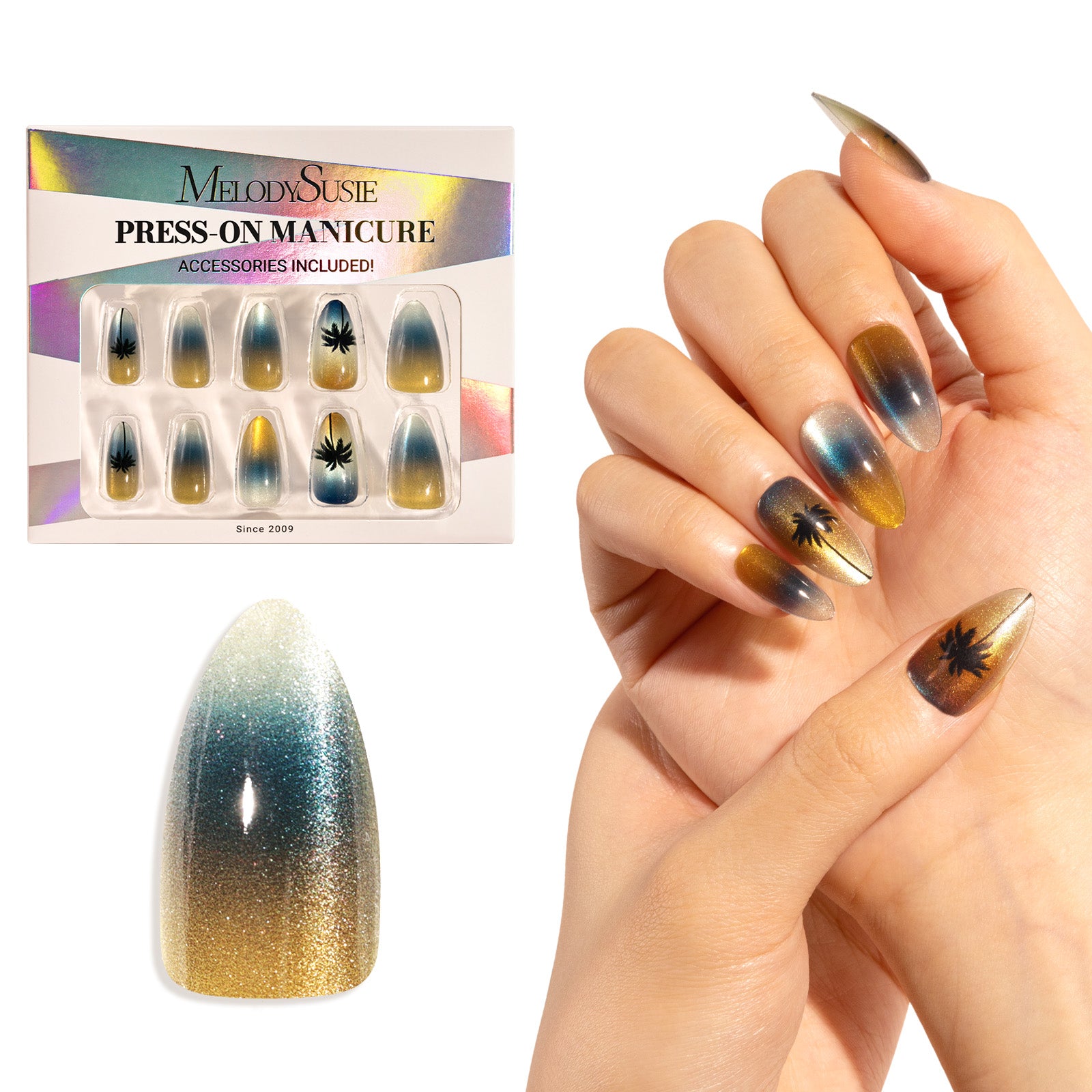 California Seaside Cat Eye Press On Nails Kit - US ONLY