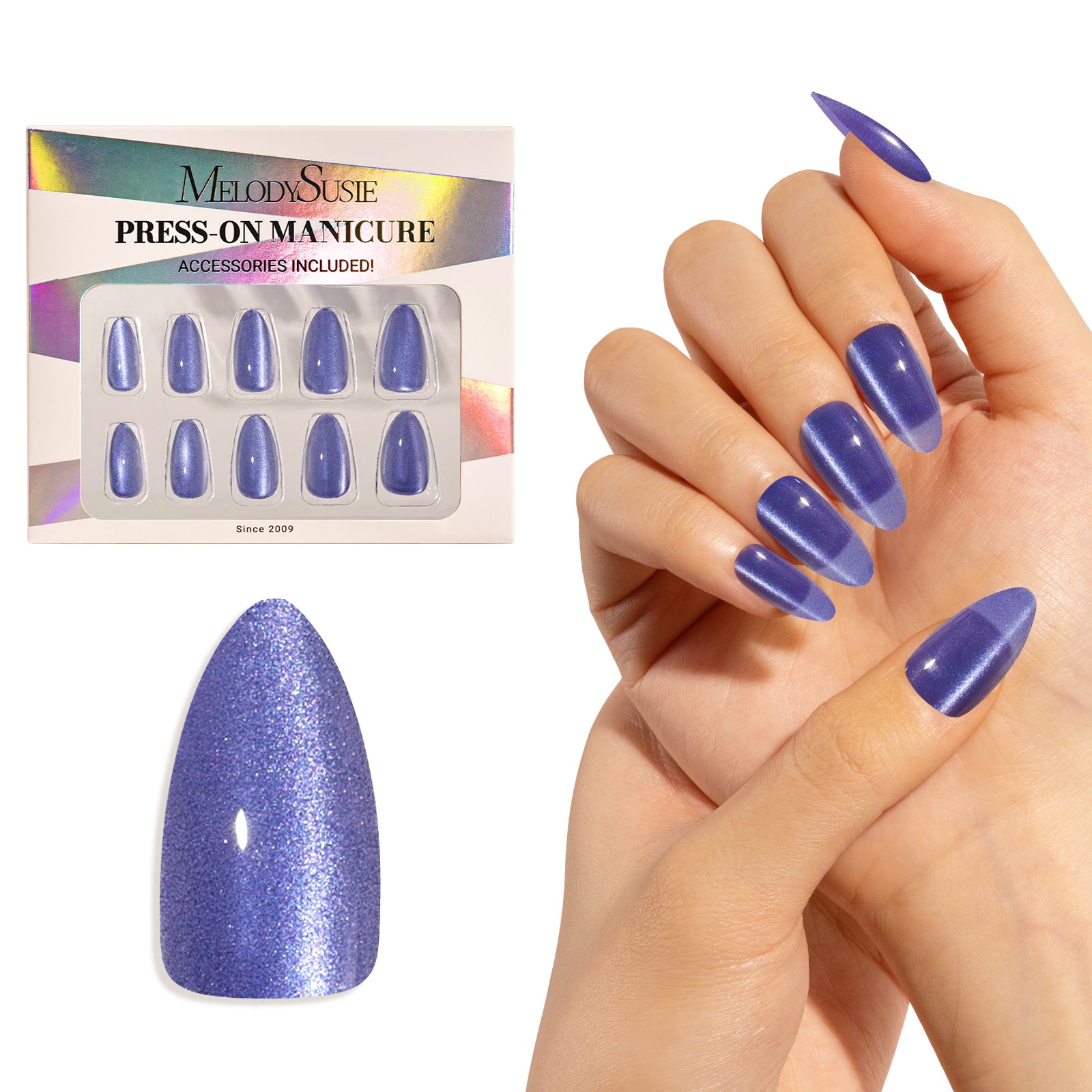 Crystal Purple Cat Eye Press On Nails Kit - US ONLY