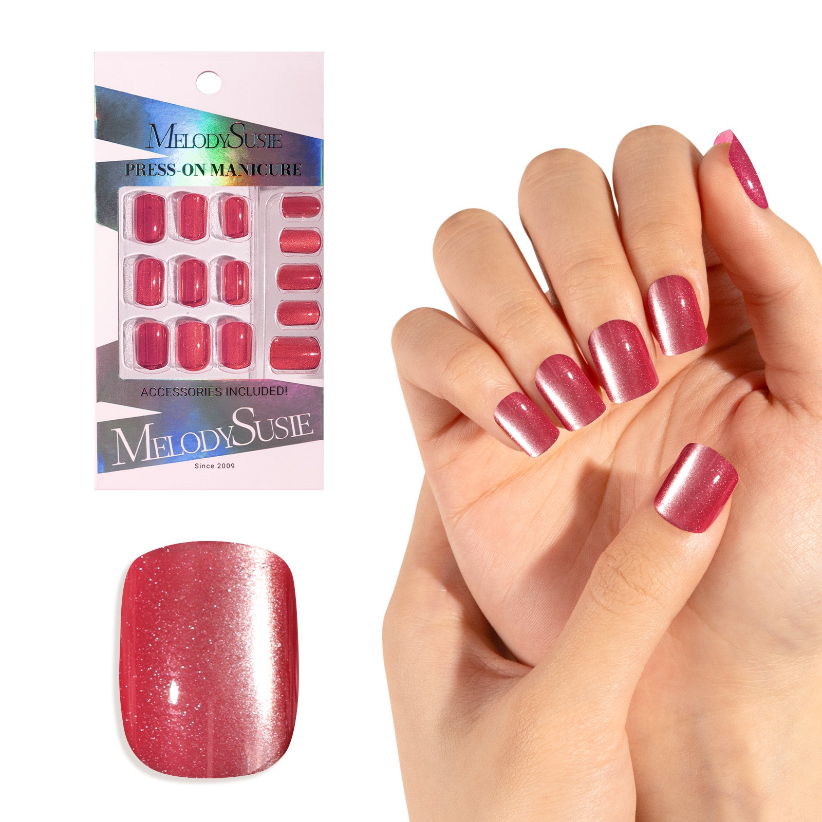 Hot Pink Cat Eye Press On Nails Kit - US ONLY