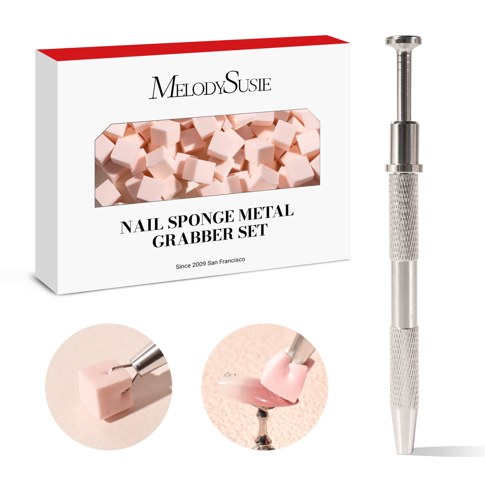 Nail Art Sponges With Grabbing Pen - Nude Pink