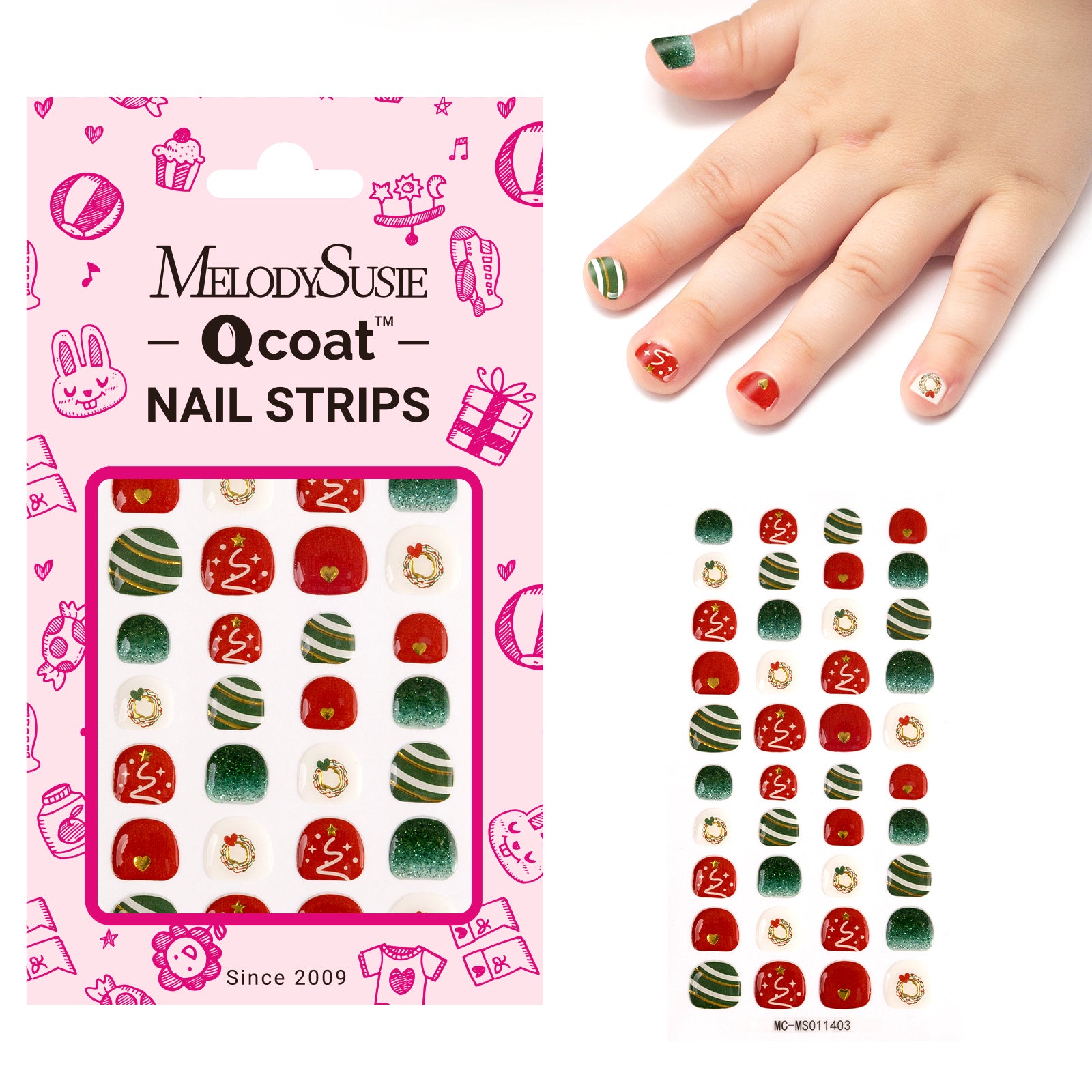 Qcoat Fully Cured Gel Nail Strips for Kids - Merry Festival