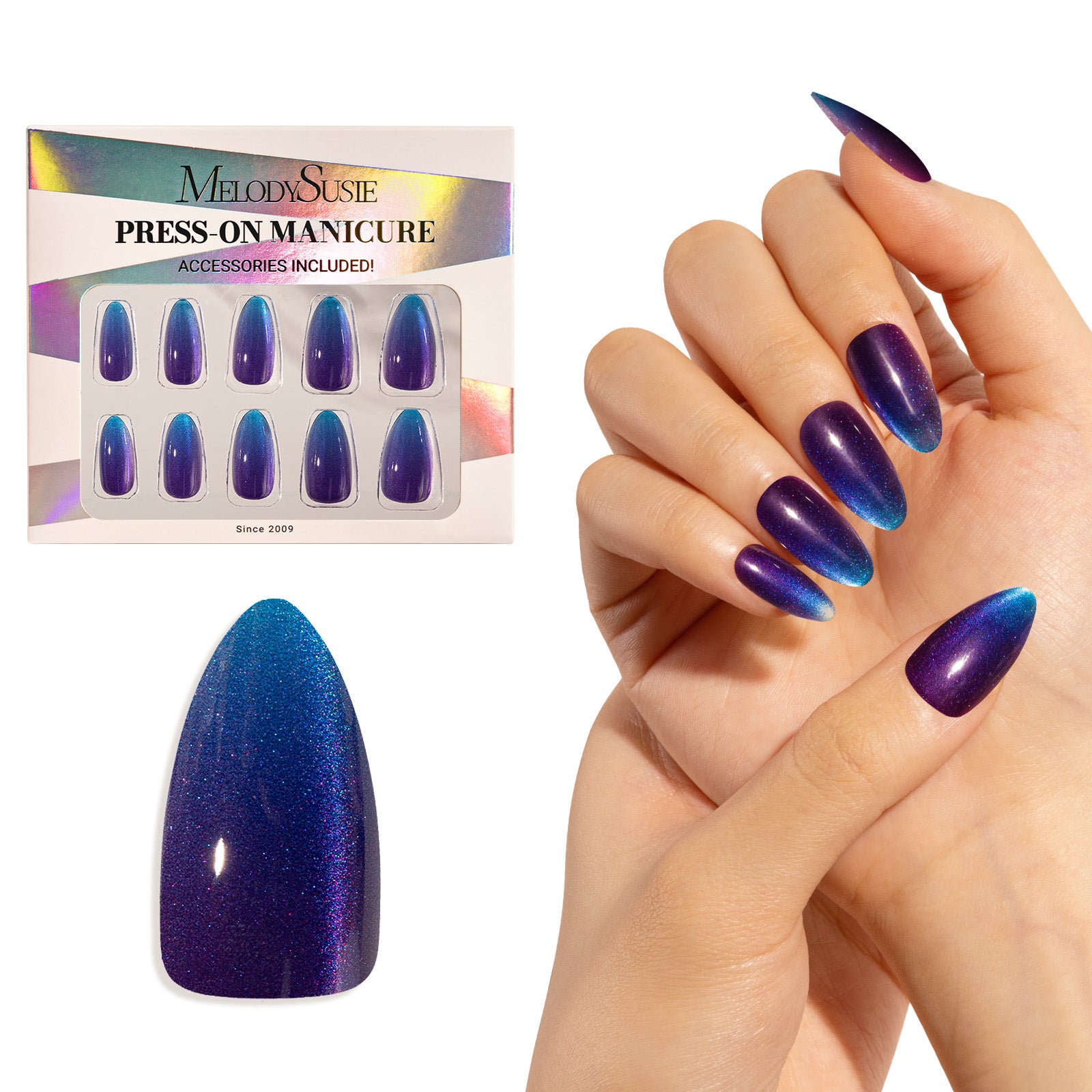 Blue Purple Cat Eye Press On Nails Kit - US ONLY