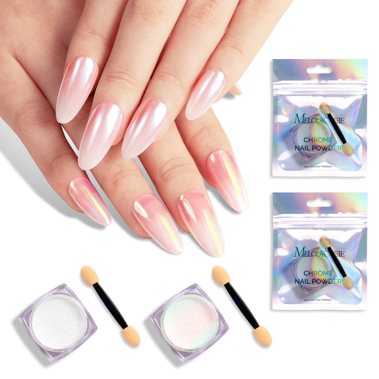 2Pcs Pearl and Aurora Chrome Nail Powder