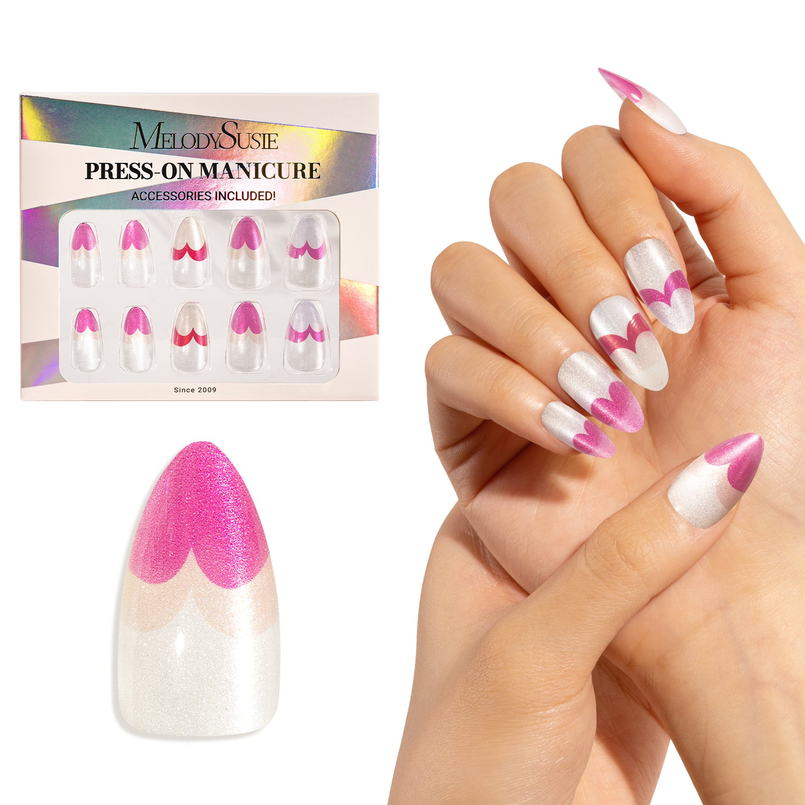 Pink Heart Press On Nails Kit - US ONLY