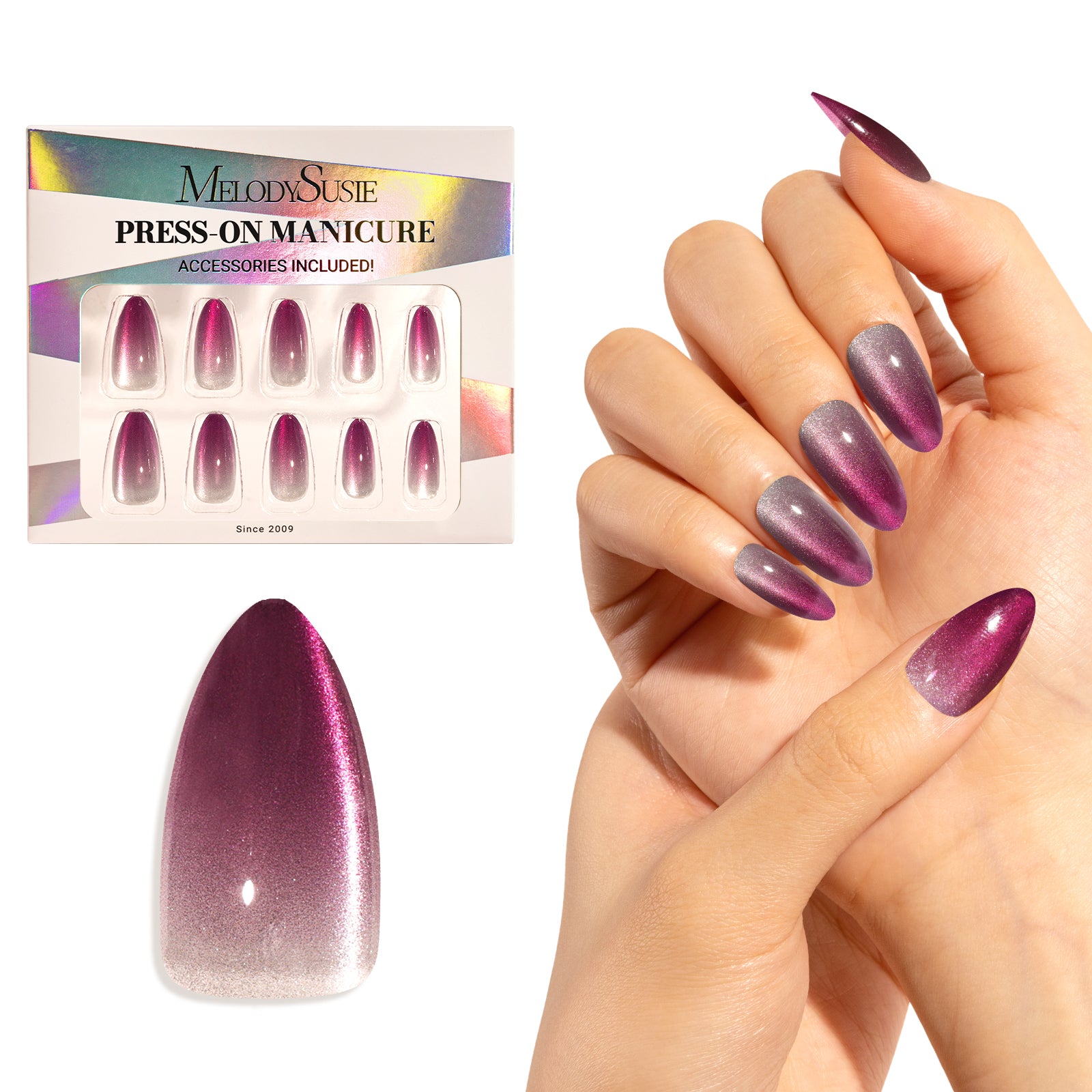 Ombre Grape Cat Eye Press On Nails Kit - US ONLY