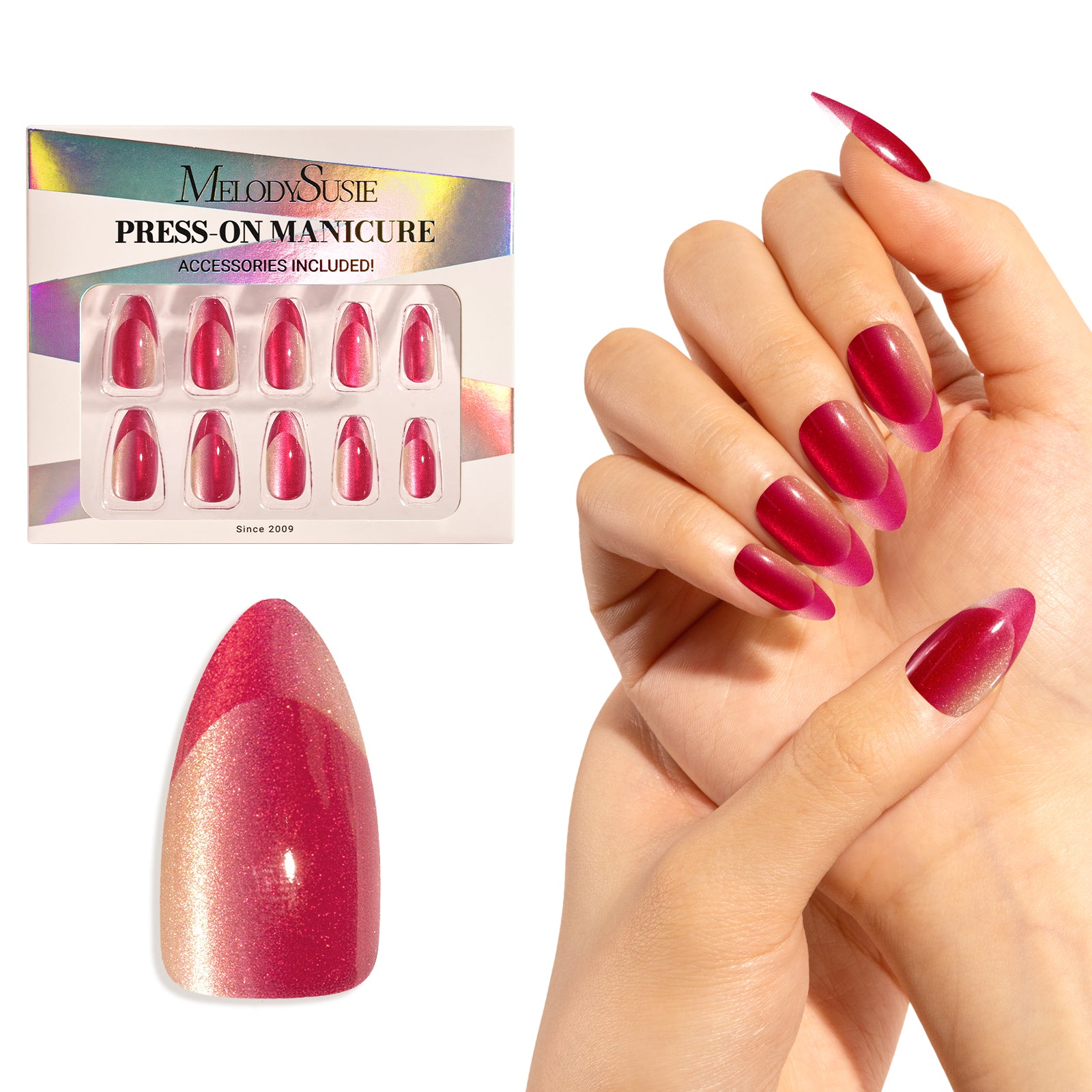 Pink Cat Eye Press On Nails Kit - US ONLY