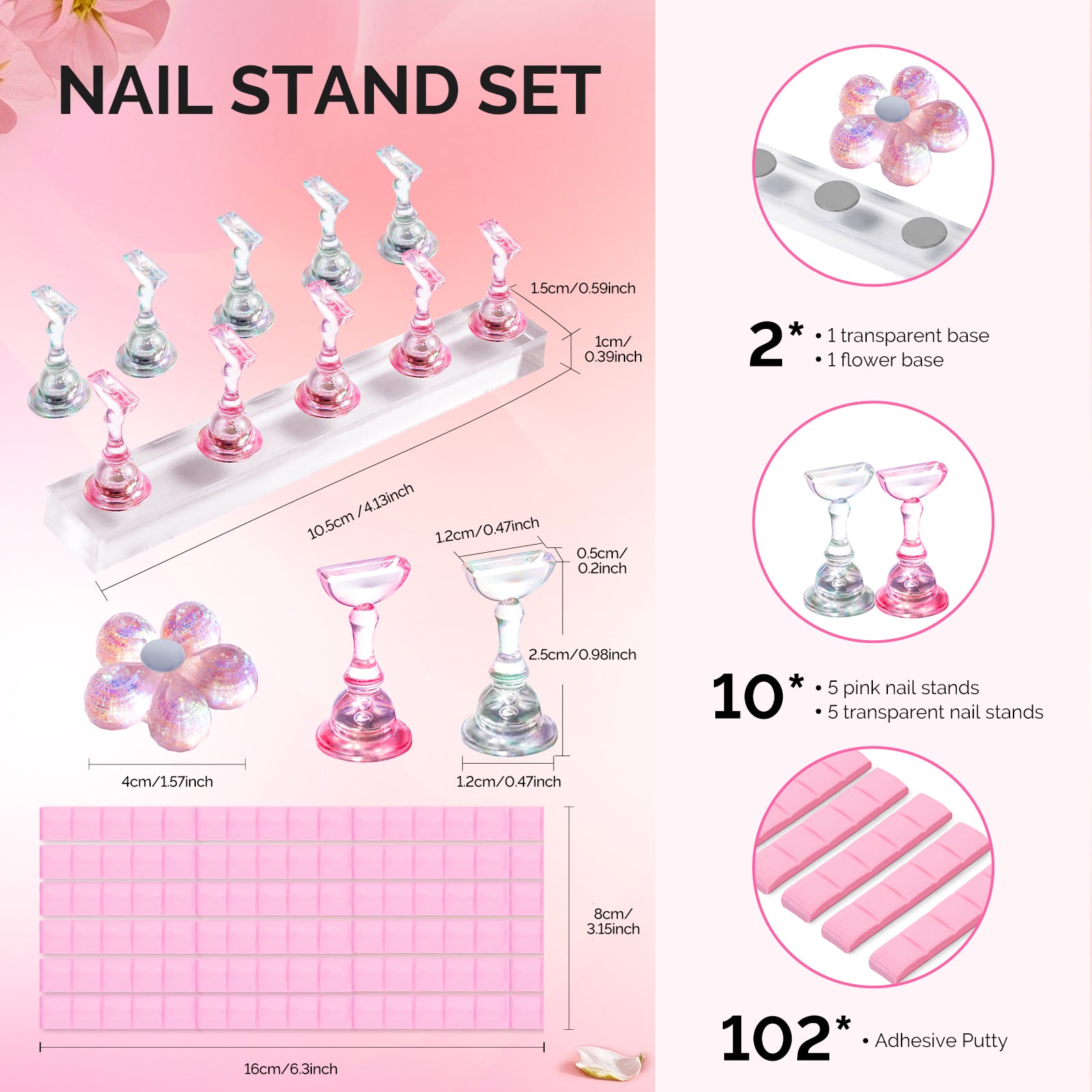 2 Sets Acrylic Magnetic Nail Stand and 102pcs Reusable Adhesive Putty