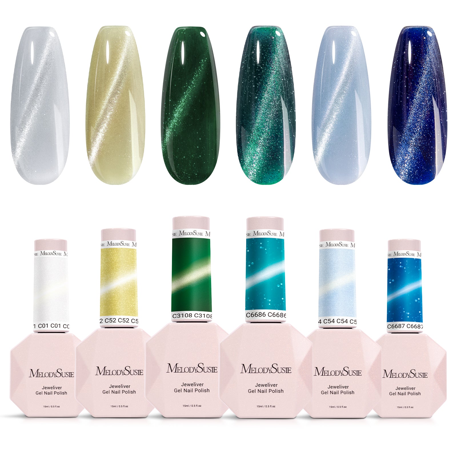 Jeweliver Cat Eye Gel Polish 6 Colors Set 0.5 fl oz/15ml - Blue and Green