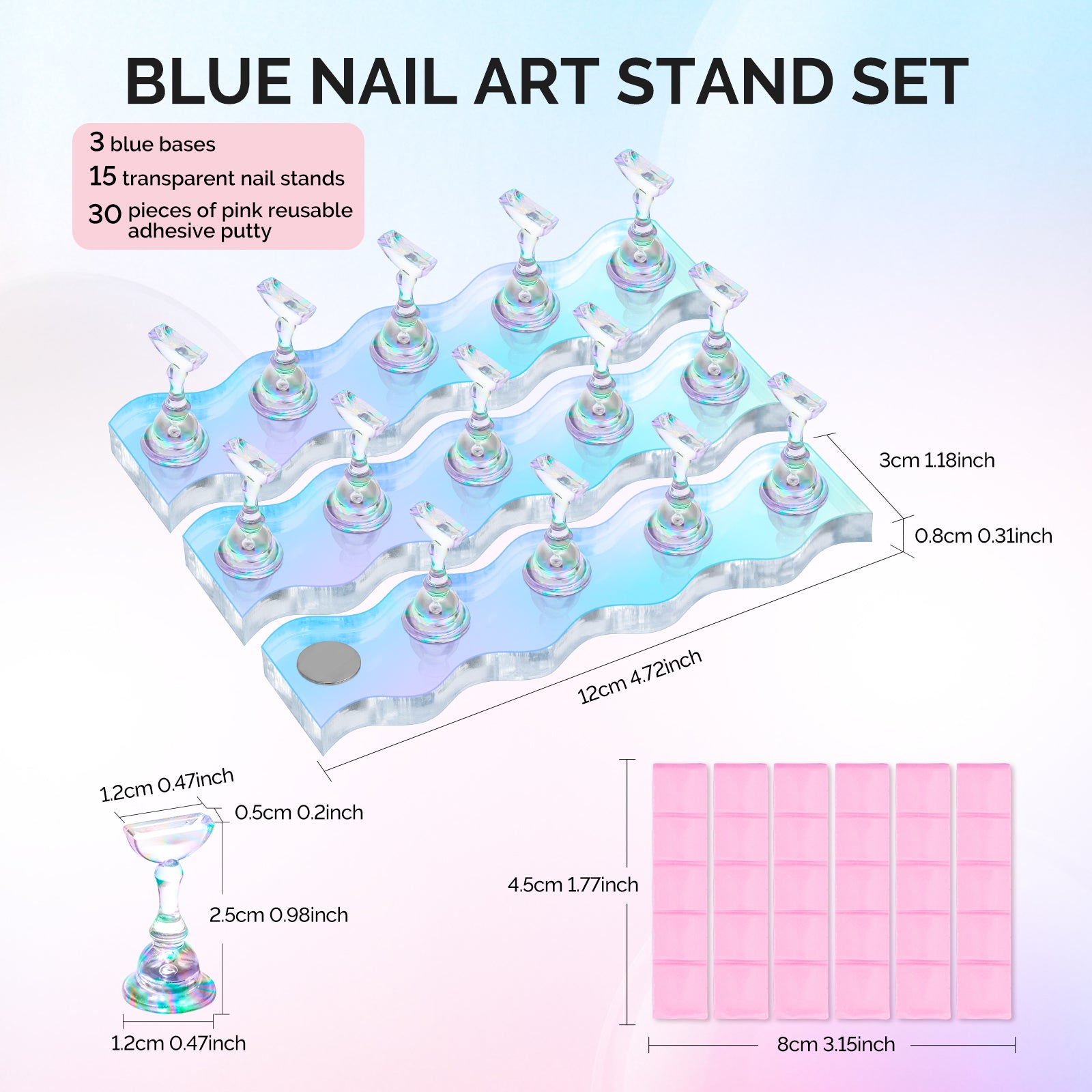 3 Sets Blue Acrylic Magnetic Nail Stand